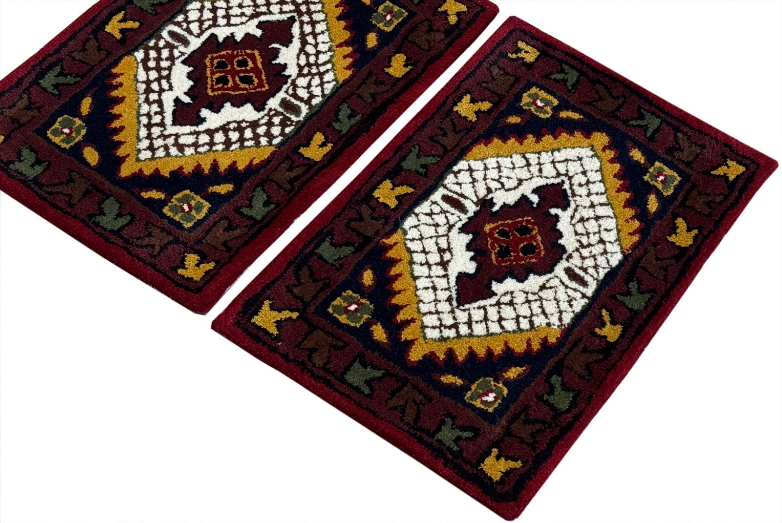 Wollteppich 40x60 Rot Beige Oriental Handgemacht TĂĽrvorleger Fussmatte HT375R