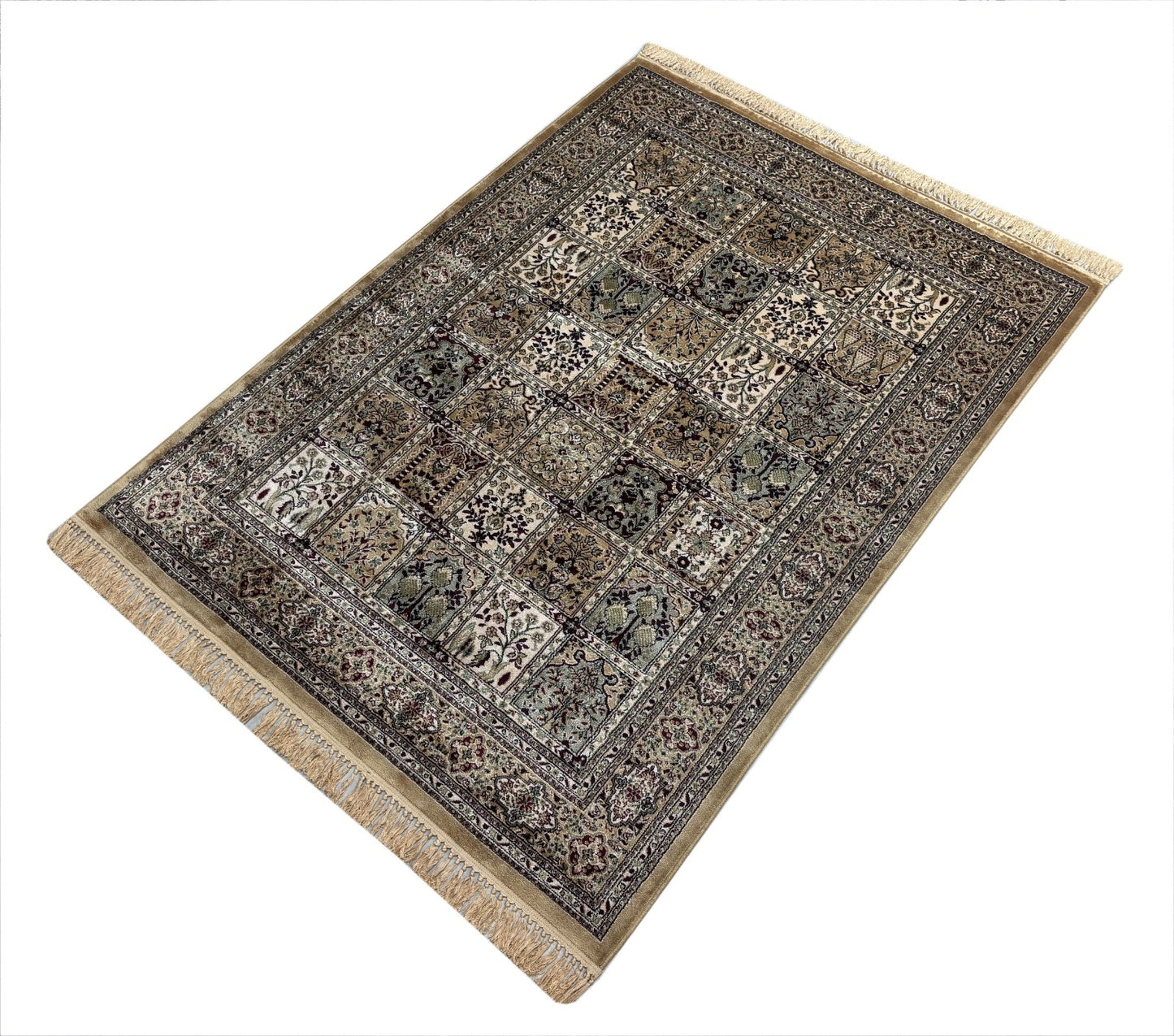 Orientteppich Kaschmir Design Teppich Beige Bordeaux Gold 150x210 cm M92G