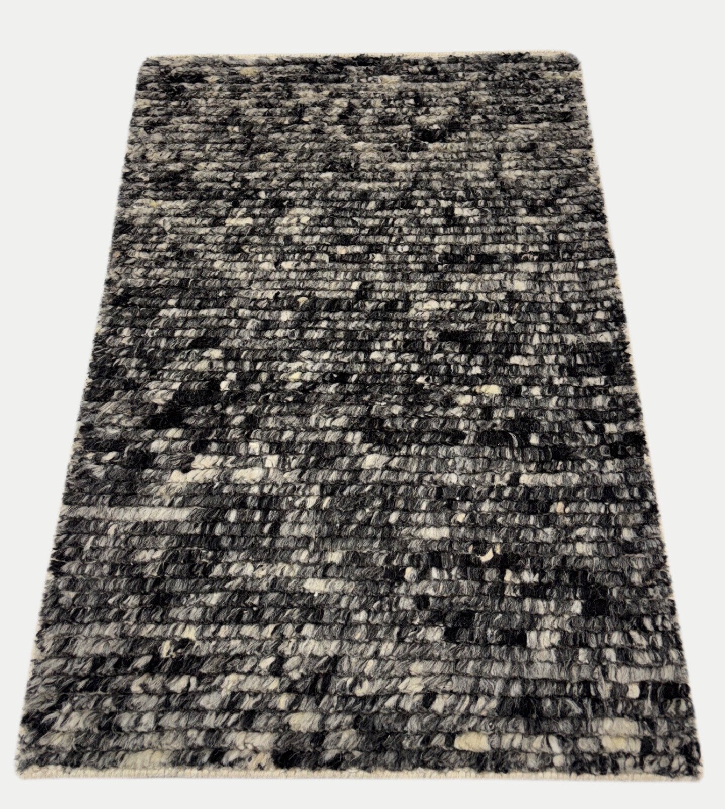 Handgeknüpfter Wollteppich 60x90cm 100% Wolle Modernes Design Grau Schwarz R02