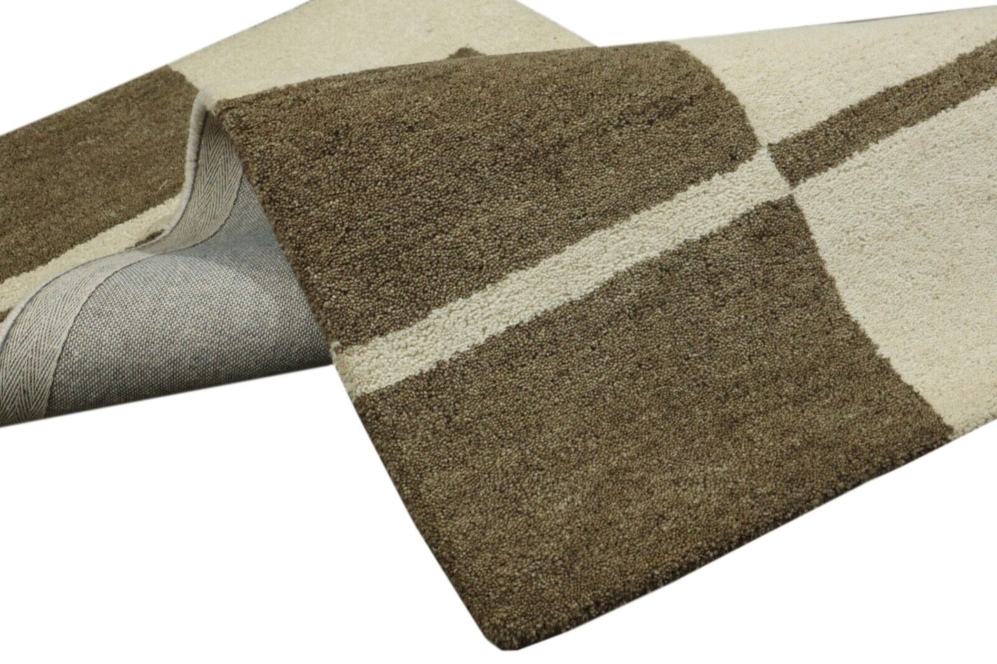 Teppich 100% Wolle 70X140 cm Handarbeit Beige Handgetuftet T1026