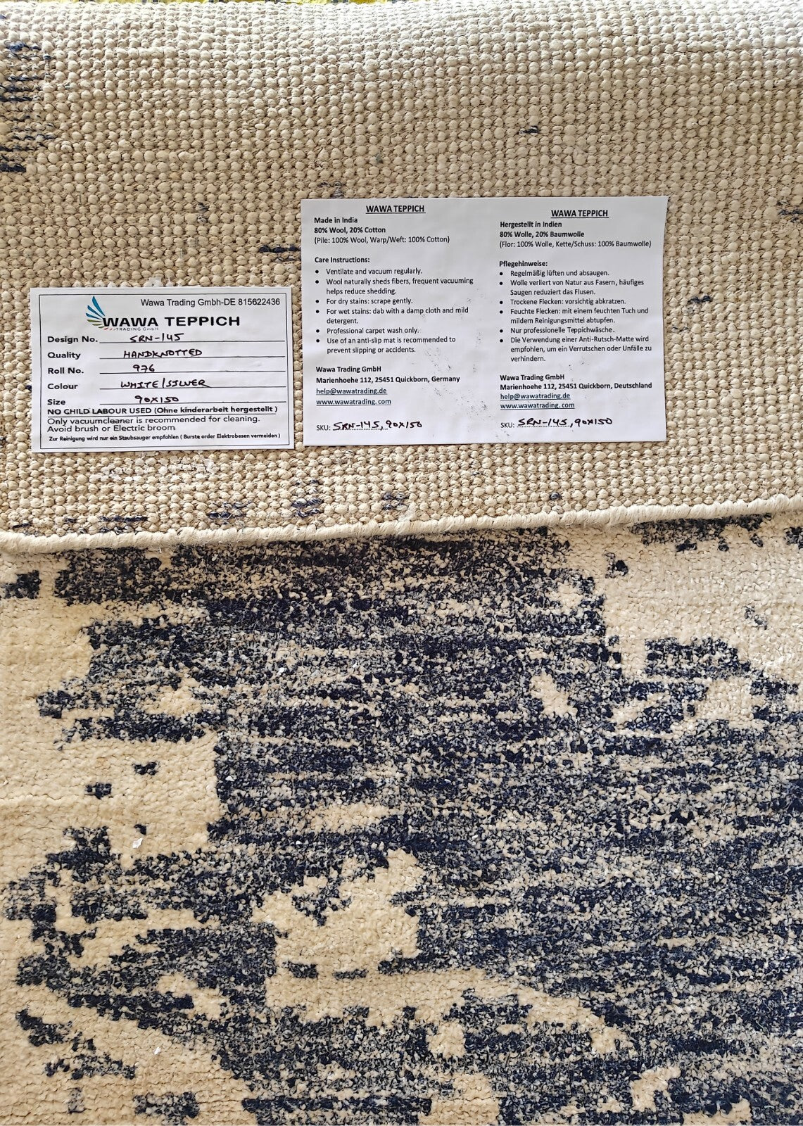 Modernes Handgeknüpfter Bambus 90x150 Vintage Silber Wohnzimmer Teppich SH145