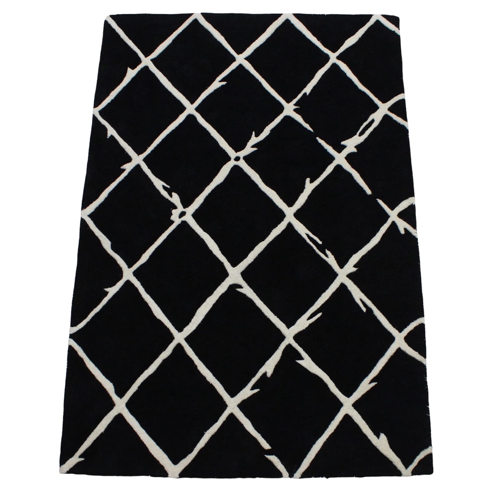 Schwarz Beige 100% Wolle Teppich Handarbeit (ME-1, 120 x 180 cm)