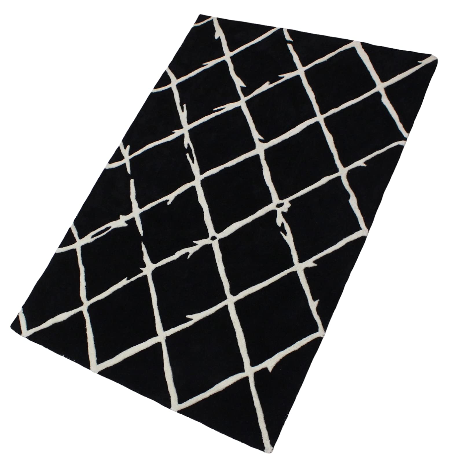 Schwarz Beige 100% Wolle Teppich Handarbeit (ME-1, 120 x 180 cm)