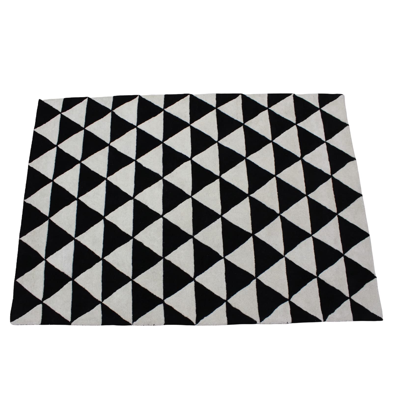 Schwarz Beige 100% Wolle Teppich Handarbeit