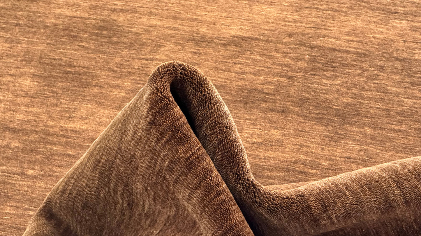 Braun Gabbeh Teppich Uni 100% Wolle Orientteppich Handgewebt Loom Brücke AN3
