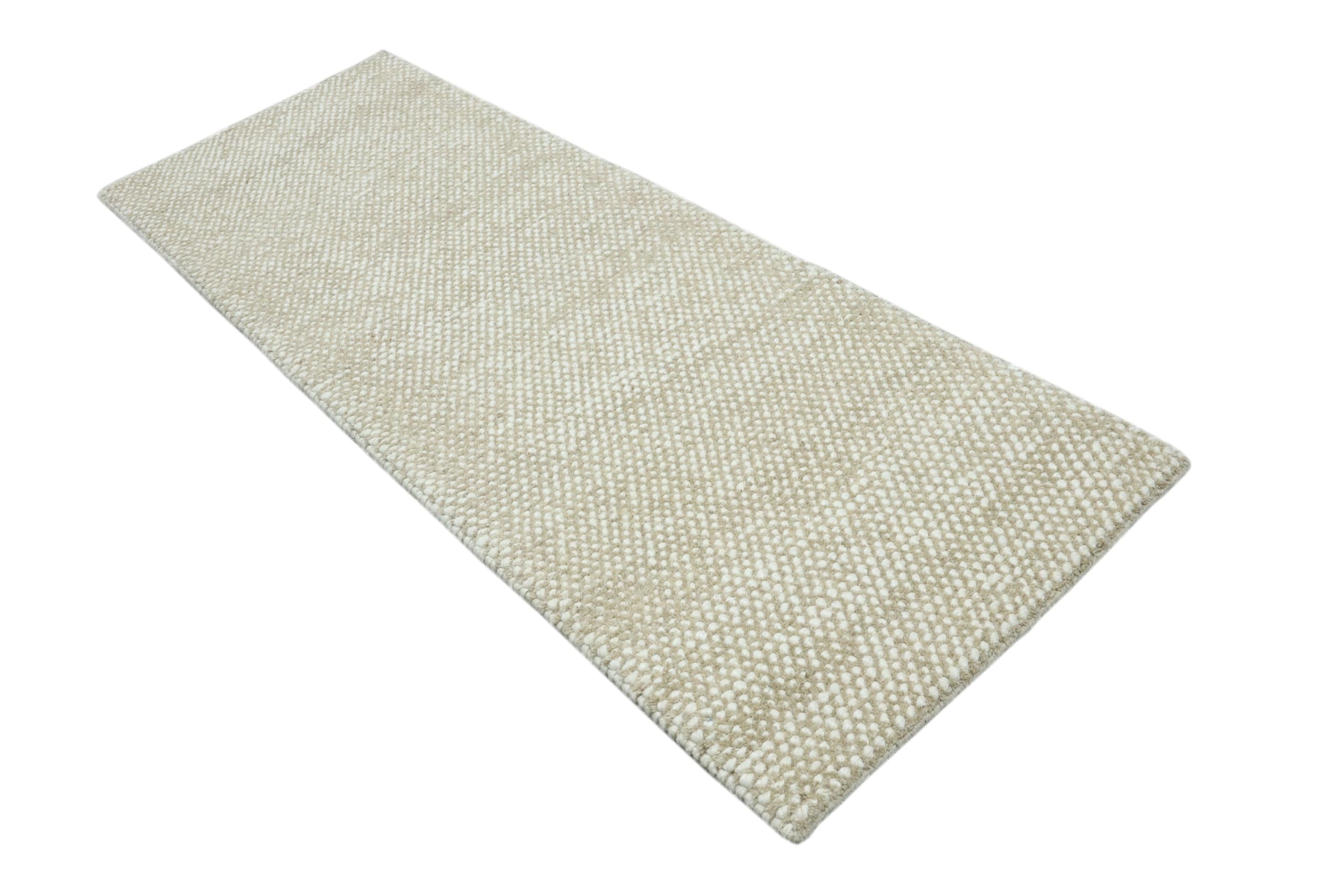 Beige Design Teppich Läufer 100% Wolle Handgewebt Beige Creme Weich D729