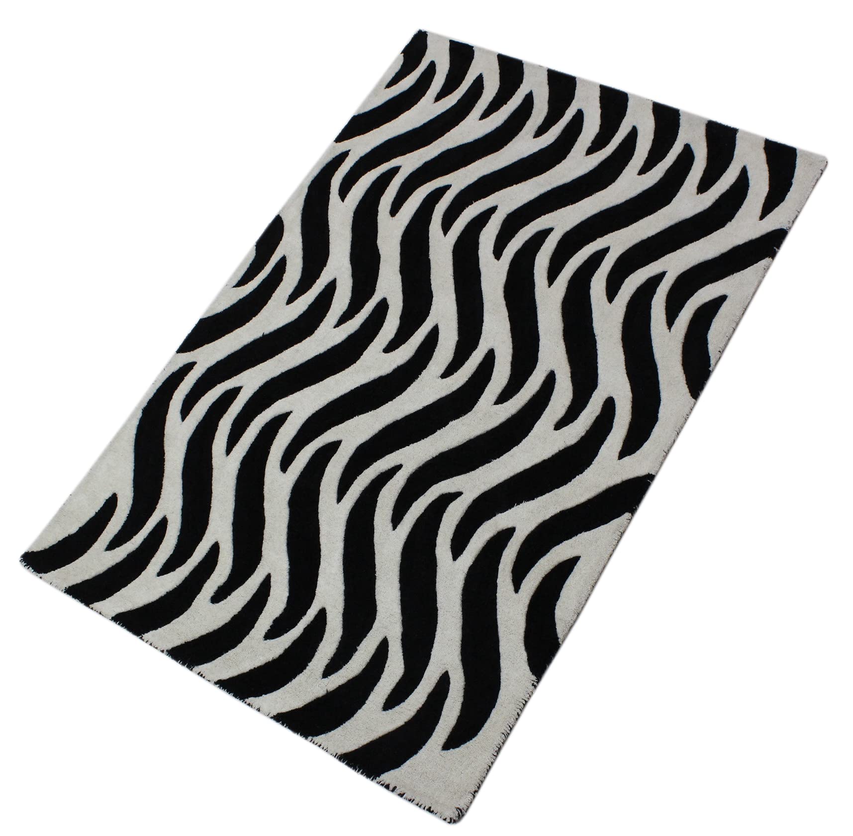 Schwarz Beige 100% Wolle Teppich Handarbeit (ME-3, 120 x 180 cm)