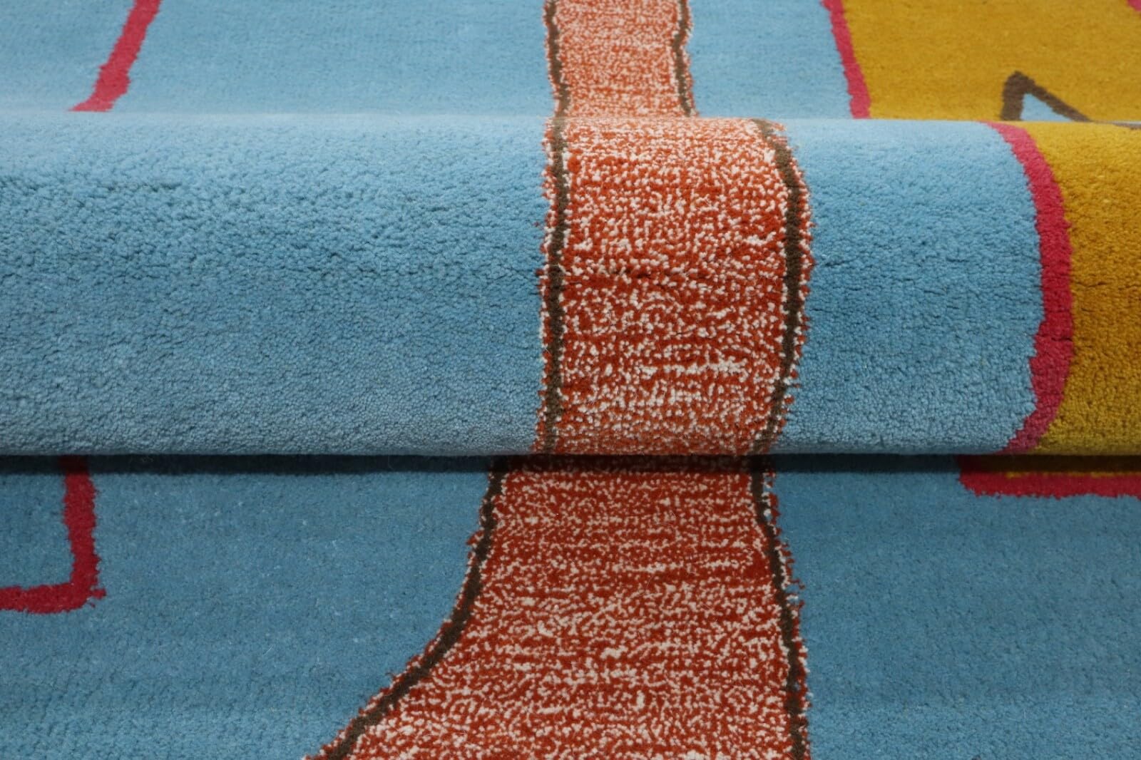 Handgetufteter Wollteppich 120x180 Blau Bunt Modern Marokko Muster Teppich HT295