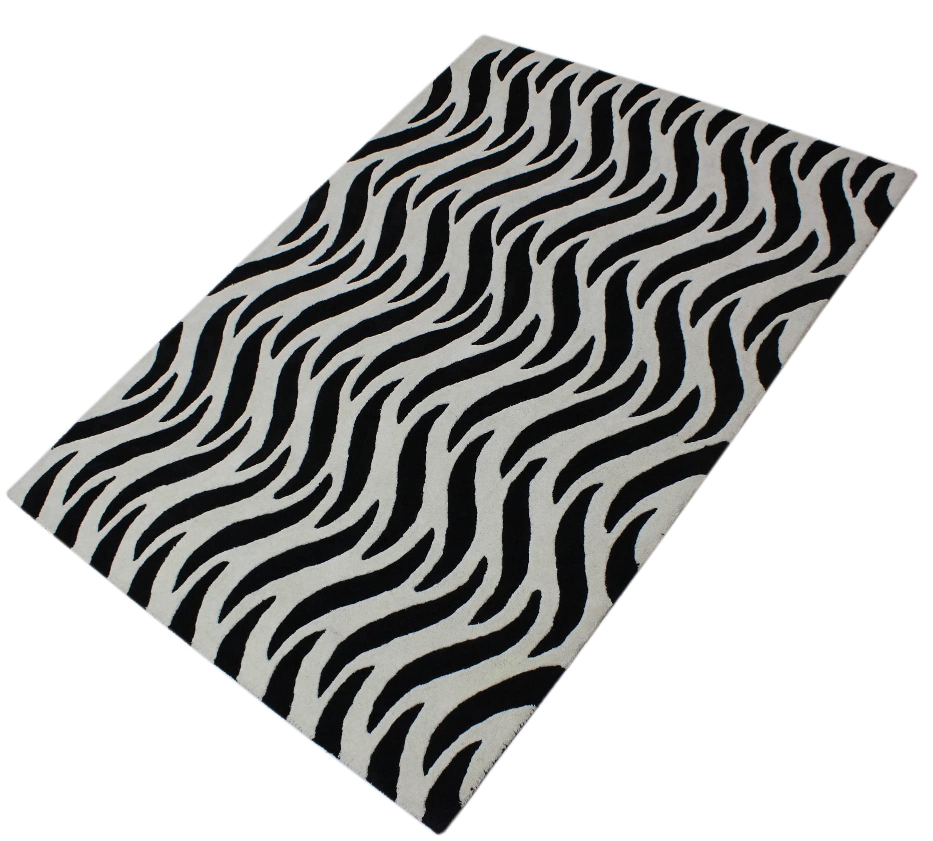 Schwarz Beige 100% Wolle Teppich Handarbeit (ME-3, 170 x 240 cm)