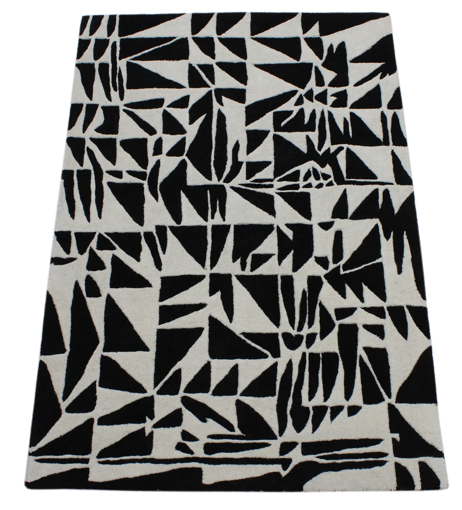 Schwarz Beige 100% Wolle Teppich Handarbeit (ME-4, 120 x 180 cm)