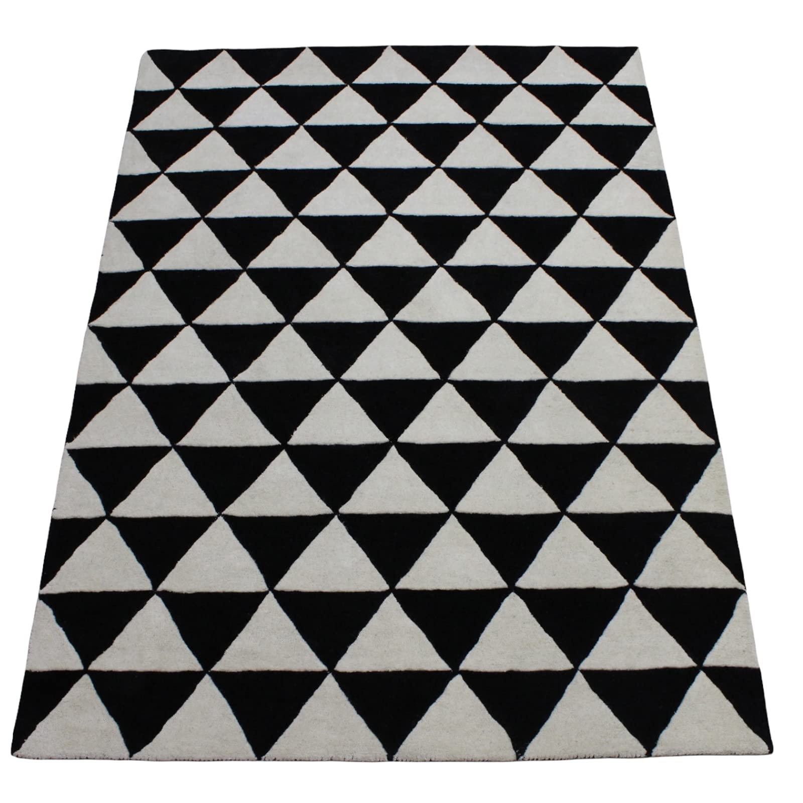 Schwarz Beige 100% Wolle Teppich Handarbeit