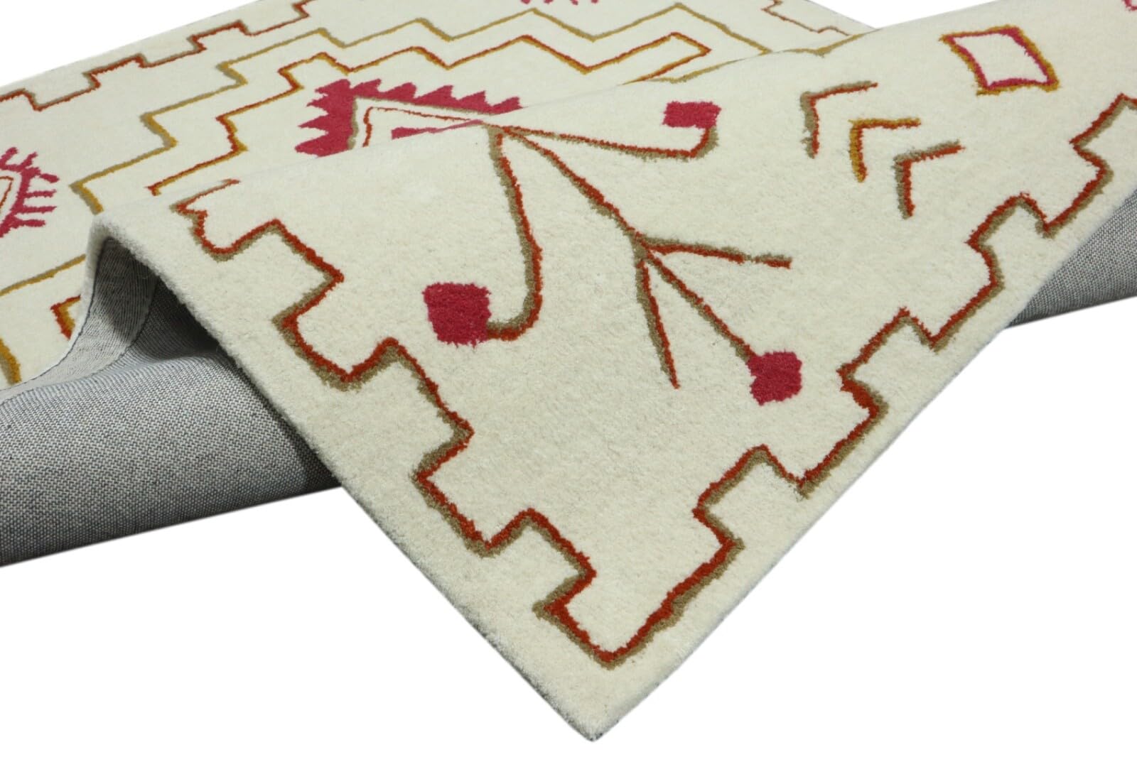 Wollteppich 120x180 Beige Rot Marokko Berber Muster Teppich Handgetuftet HT306