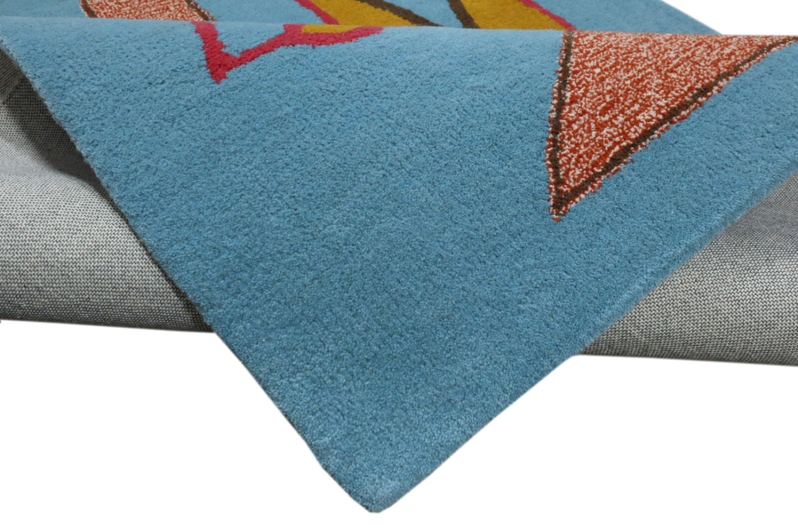 Handgetufteter Wollteppich 120x180 Blau Bunt Modern Marokko Muster Teppich HT295