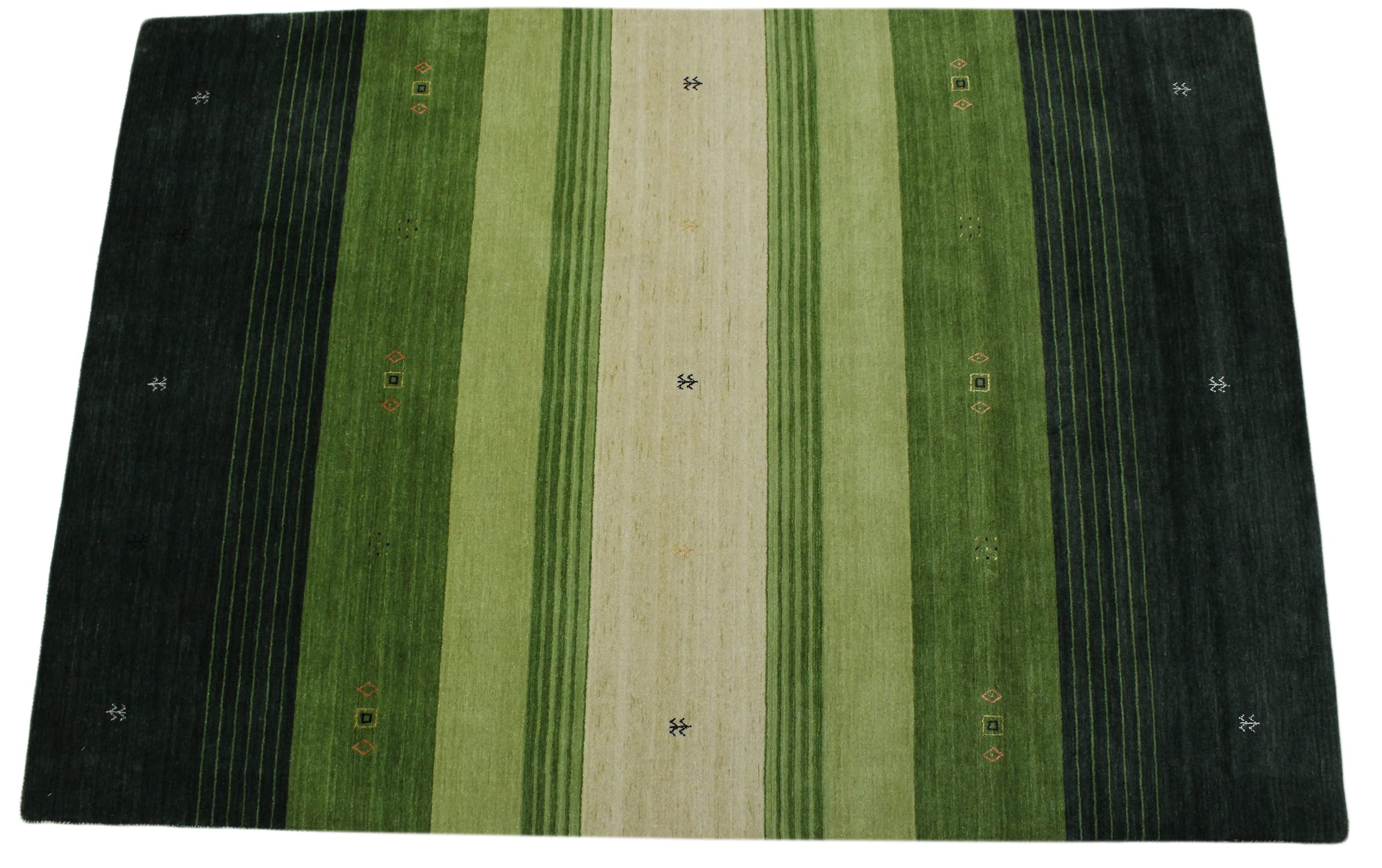 WAWA TEPPICH Gabbeh Teppich Grün Beige 100% Wolle 170x240 cm Orient Handgewebt Lr500