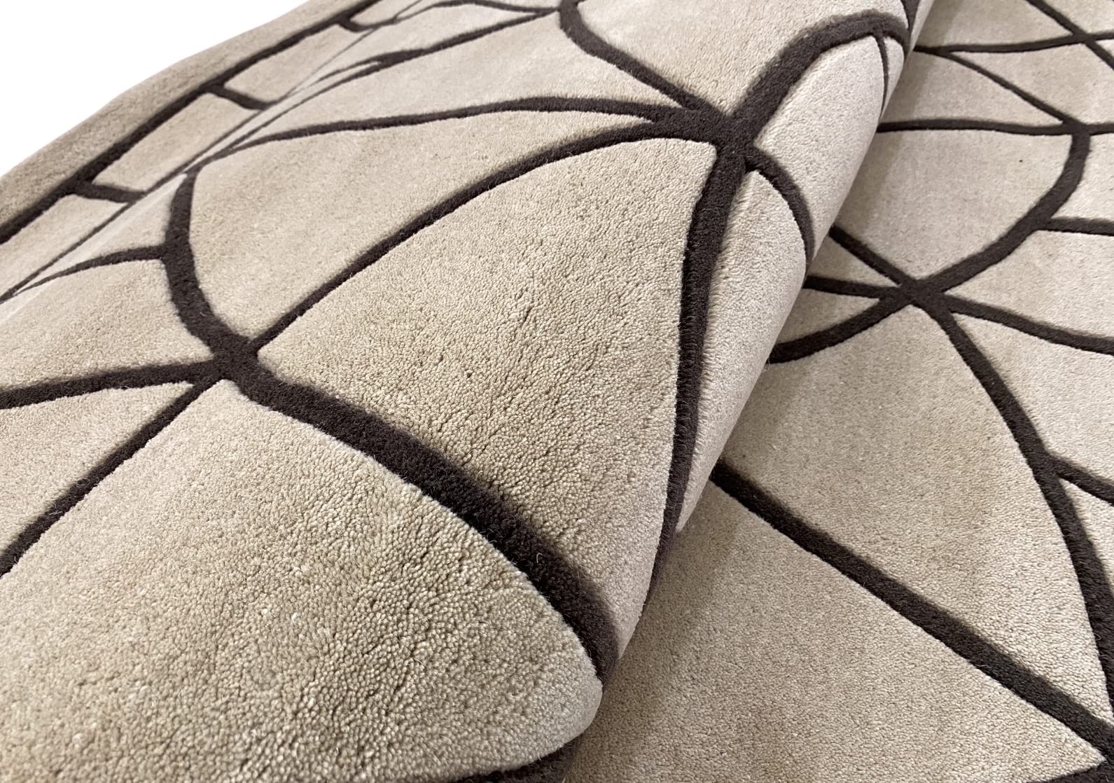 Beige Teppich 100% Wolle Handarbeit Designer Wohnzimmer Teppich 200X200 cm (200 X 200 cm Round, BEIGE)