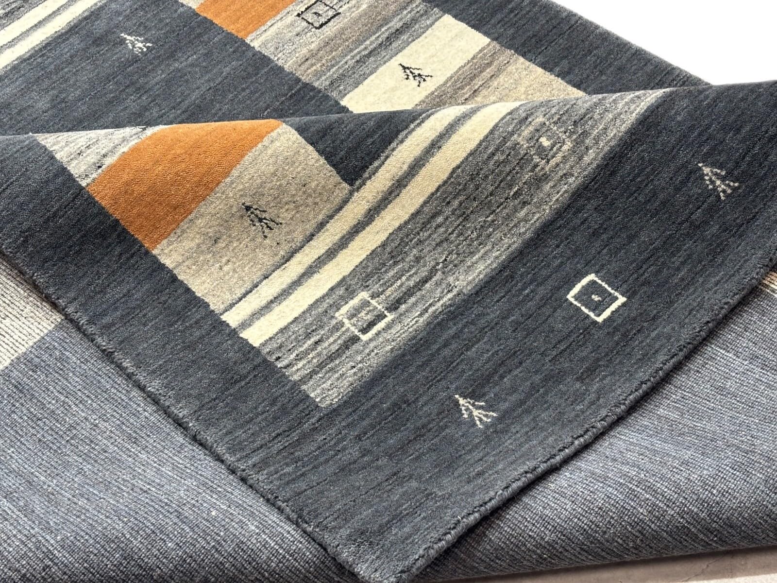 Handgewebter Wolle Teppich 170x240 cm Farbe: Grau, Orange, beige Sharda08