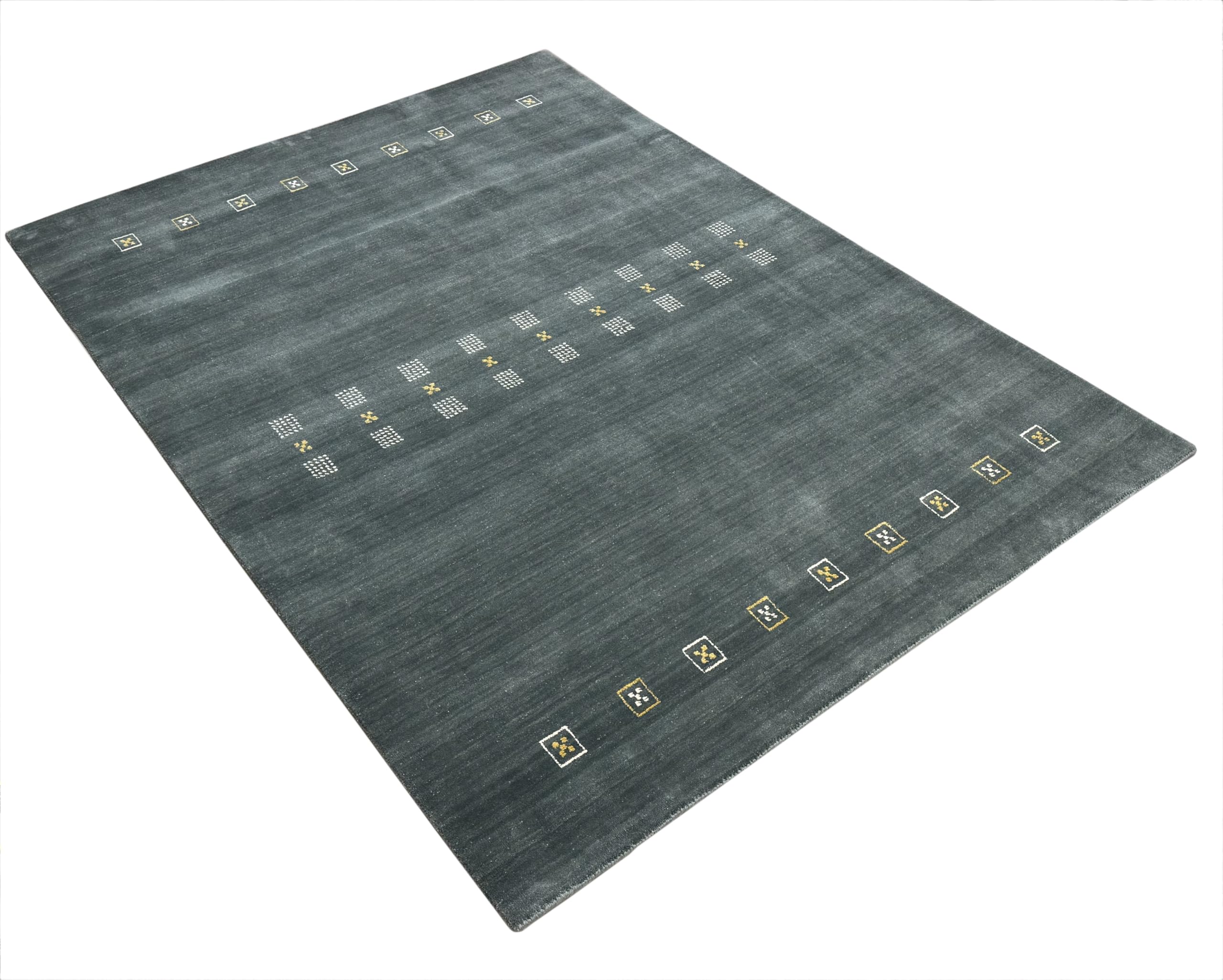 Moderner Teppich 170x240 cm Handgefertigt Handloom aus Wolle & Bamboo Silk/Viskose – Design Teppich Grün Petrol mit Geometrischem Muster für Wohnzimmer & Schlafzimmer WR98