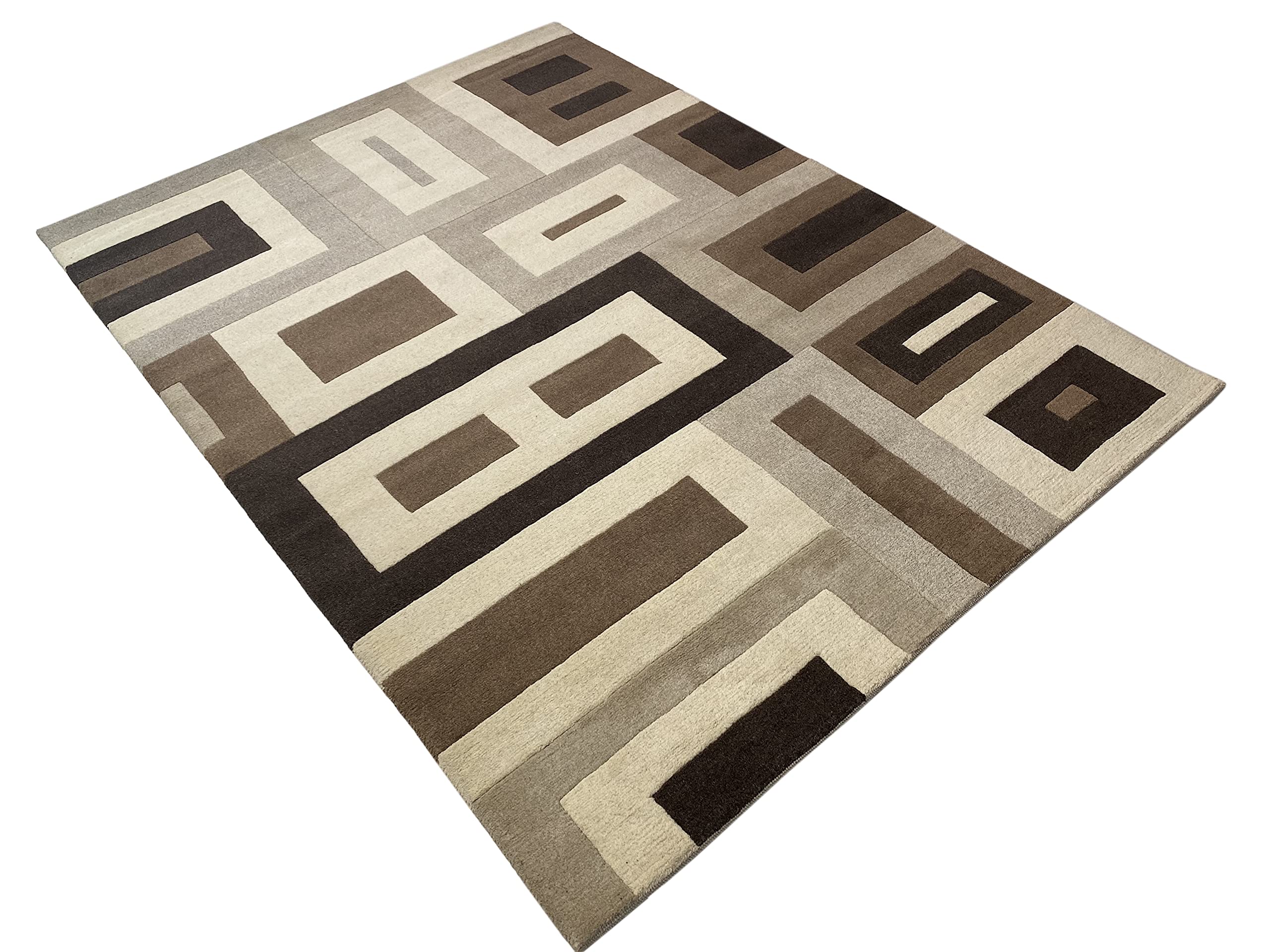 Indo Nepal Handgeknüpft Teppich Beige Braun 100% Wolle Hochwertiger Orientteppich