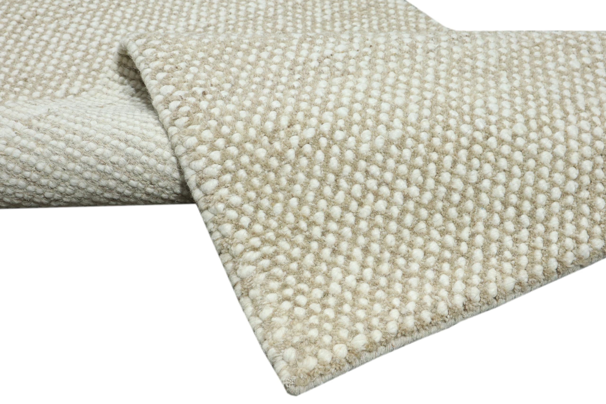 Beige Design Teppich Läufer 100% Wolle Handgewebt Beige Creme Weich D729