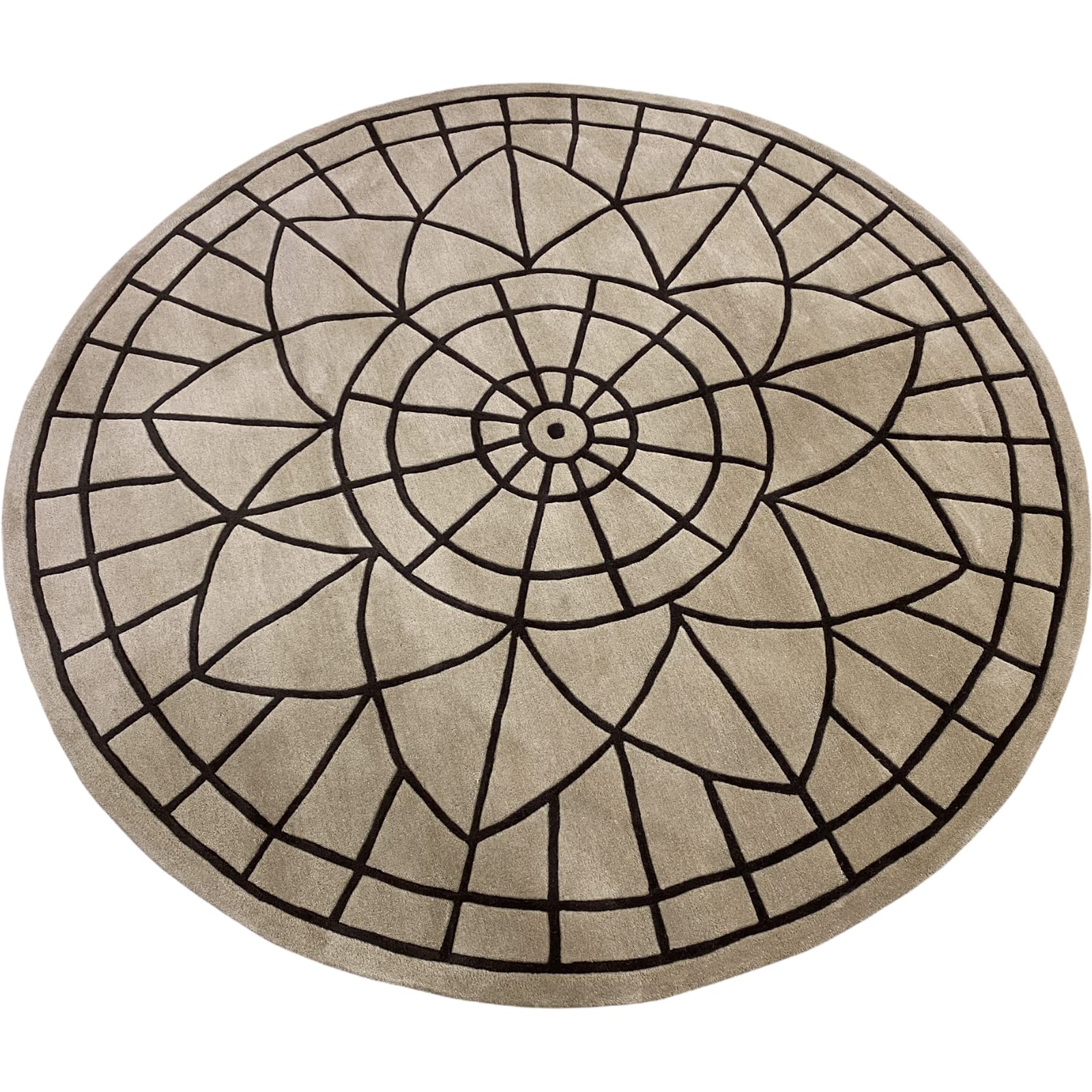 Beige Teppich 100% Wolle Handarbeit Designer Wohnzimmer Teppich 200X200 cm (200 X 200 cm Round, BEIGE)