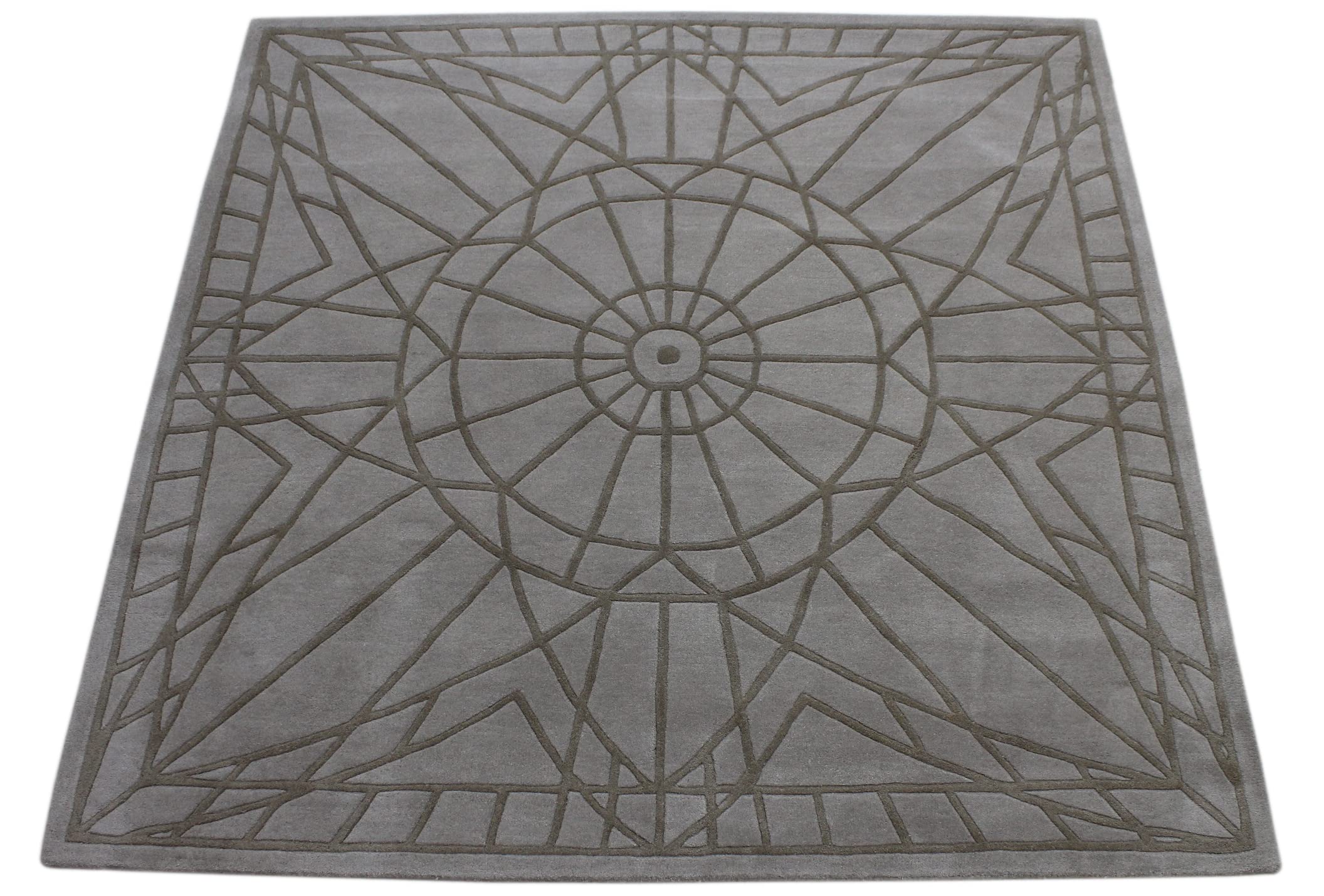 Beige Teppich 100% Wolle Handarbeit Designer Wohnzimmer Teppich 200X200 cm (200 X 200 cm Square, Light Gray)