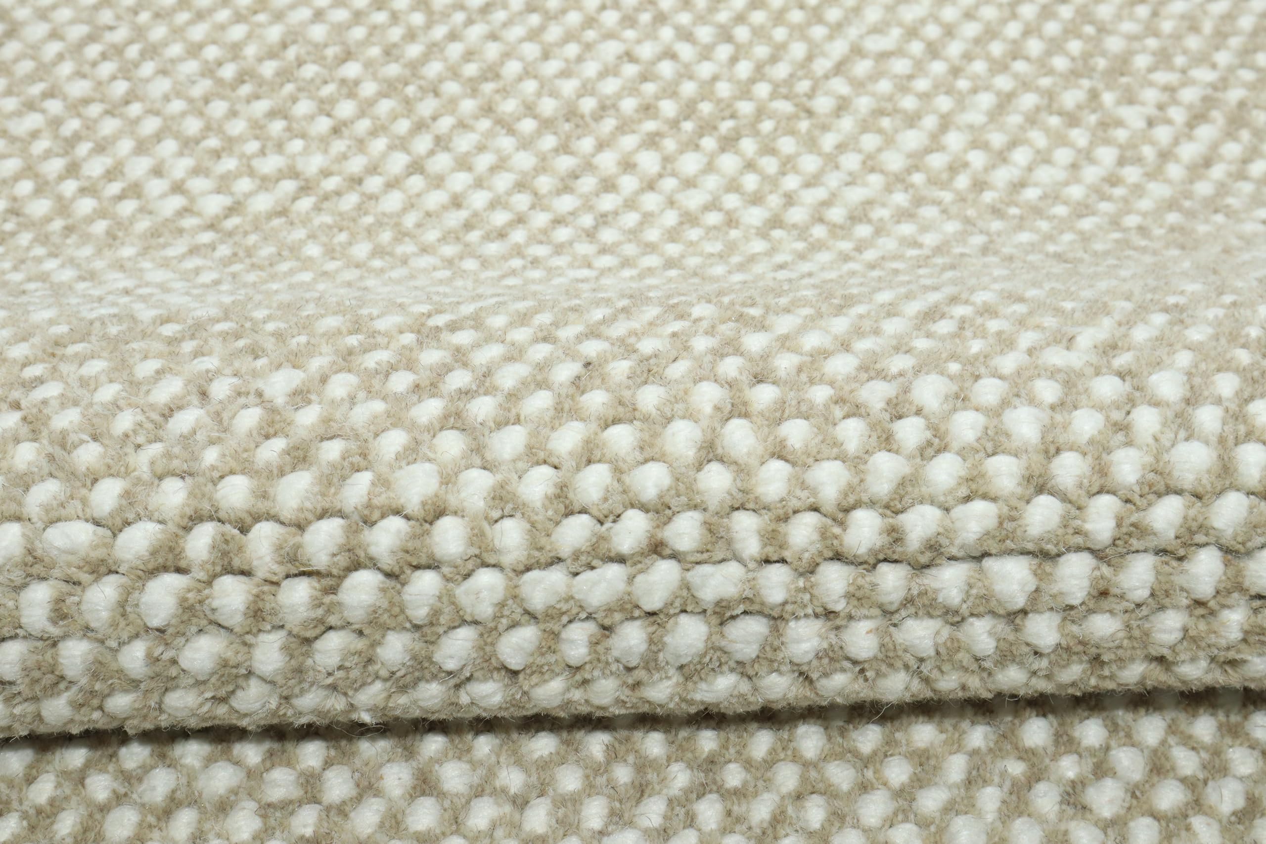 Beige Design Teppich Läufer 100% Wolle Handgewebt Beige Creme Weich D729