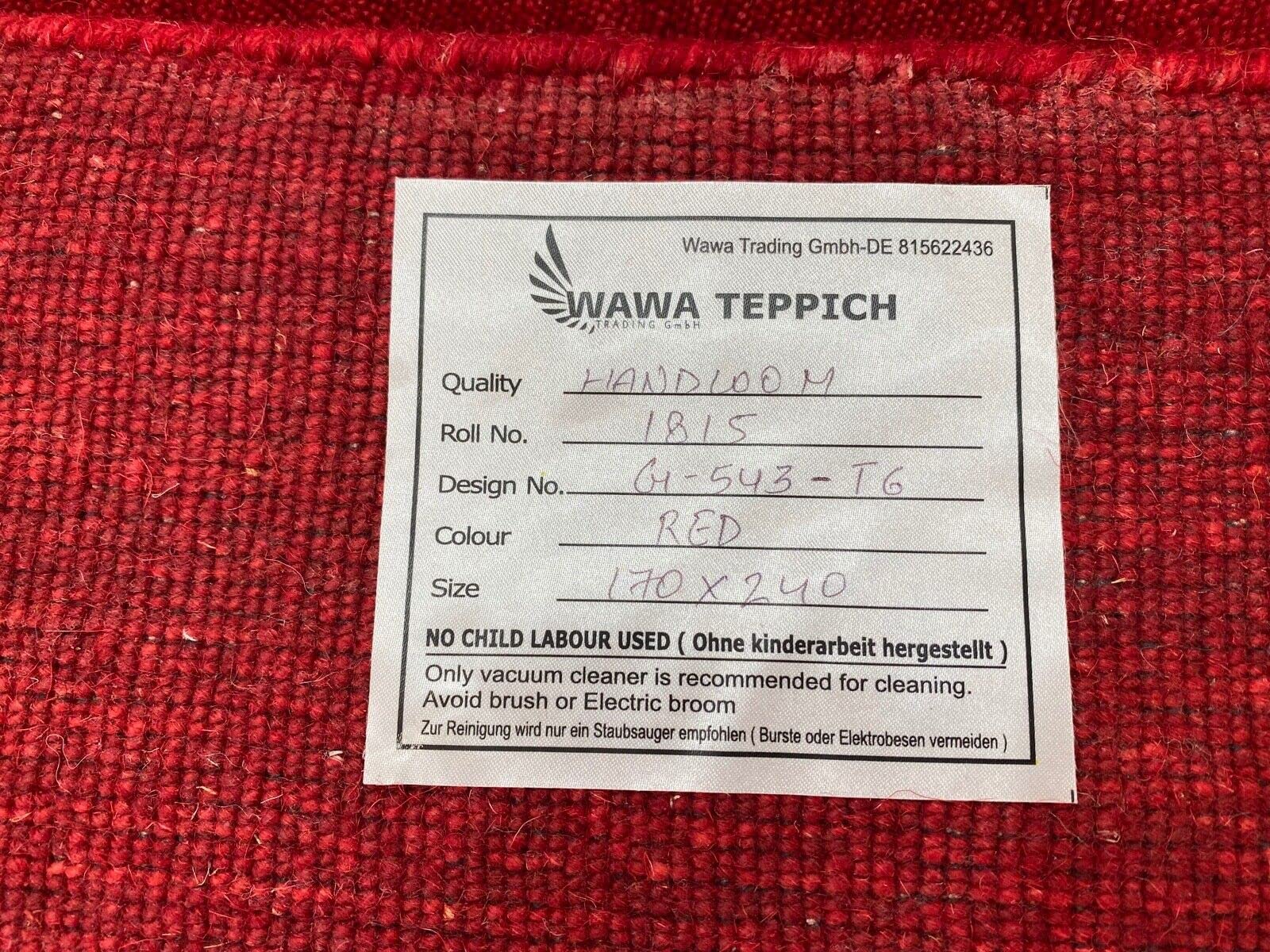 Gabbeh Teppich Rot 100% Wolle Orientteppich Handgewebt Loom Brücke G543 T6 (Maße: 170x240 cm)