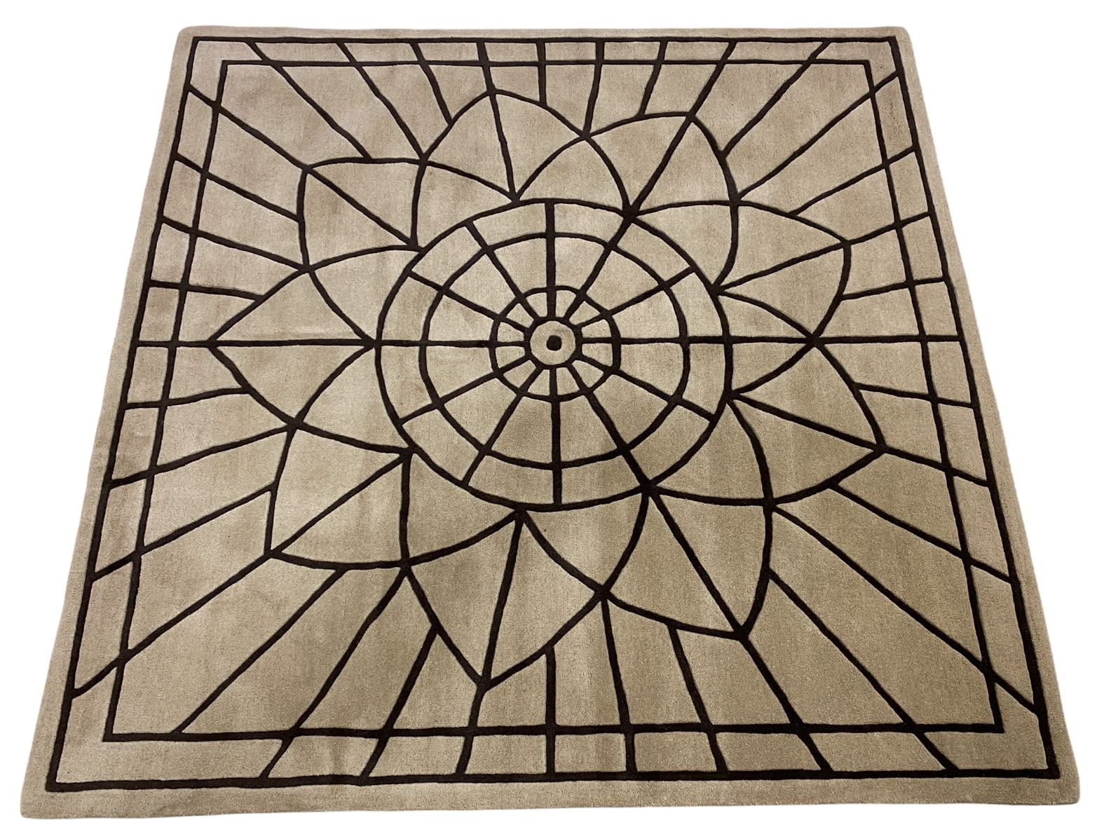 Beige Teppich 100% Wolle Handarbeit Designer Wohnzimmer Teppich 200X200 cm (200 X 200 cm Square, BEIGE)