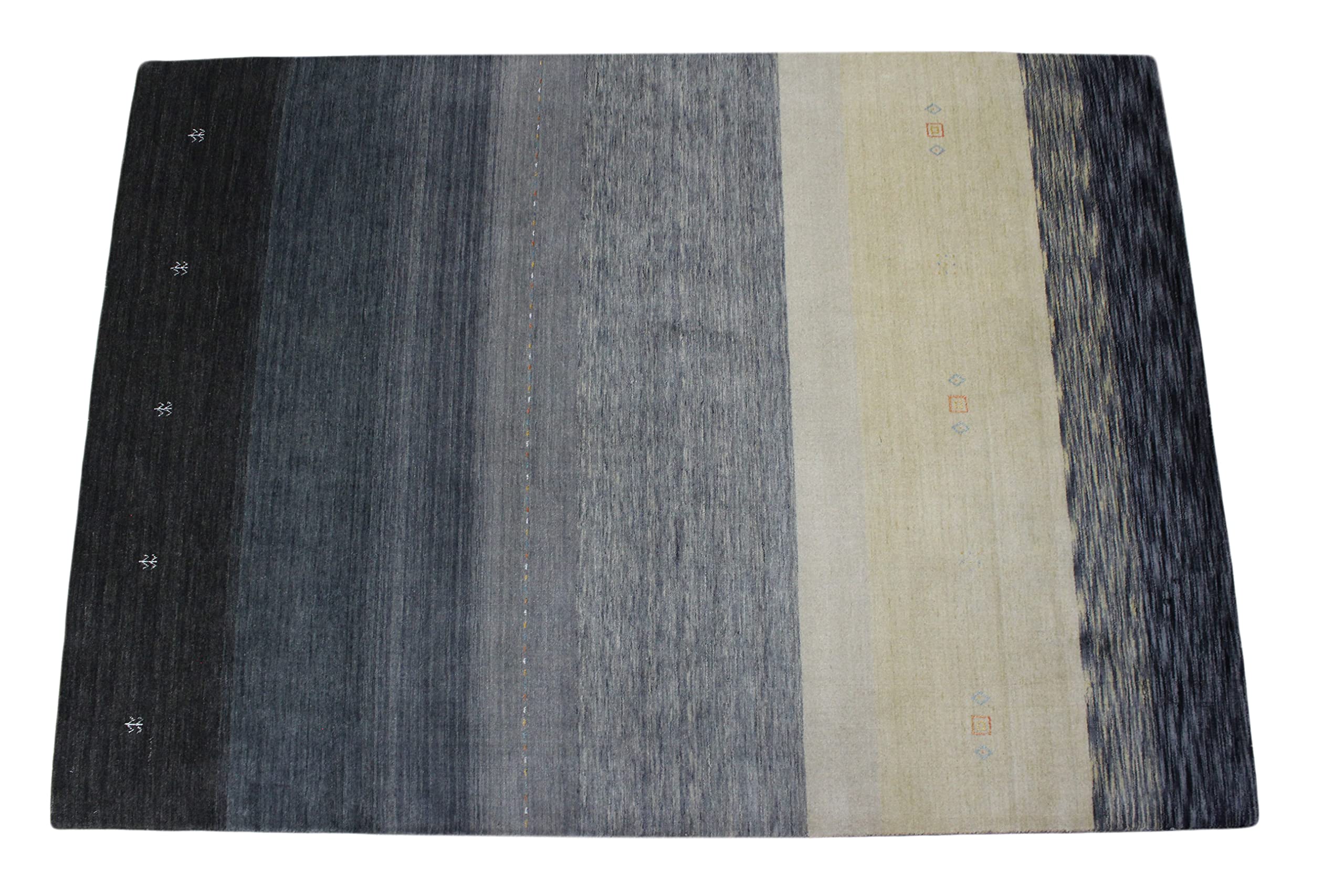 Gabbeh Teppich Grau Elfenbein Schwarz 100% Wolle 170x240 cm Handgewebt Lr472