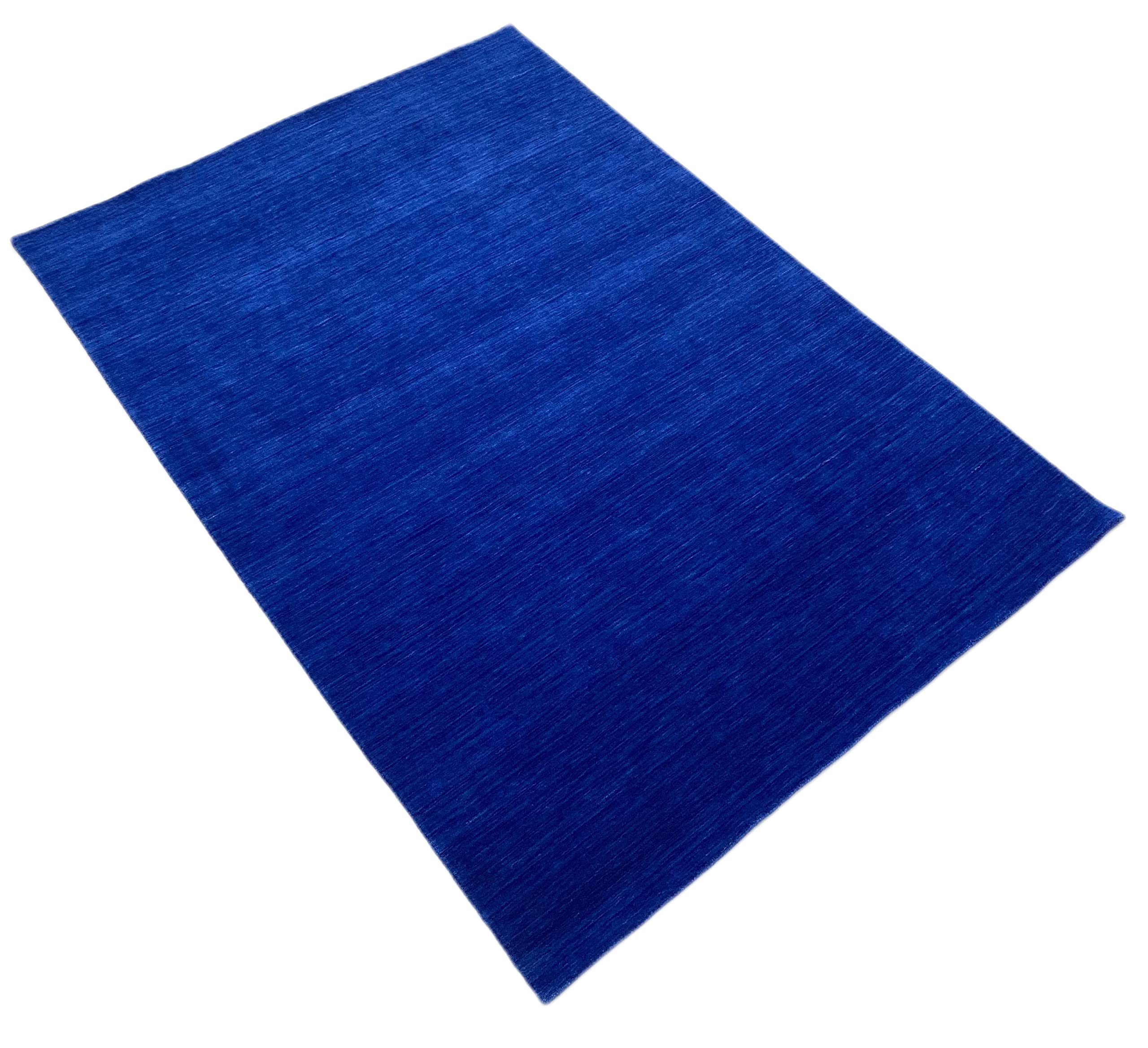 Teppich 100% Wolle Gabbeh 170x240 cm Handgewebt einfarbig gefärbt (Blau)