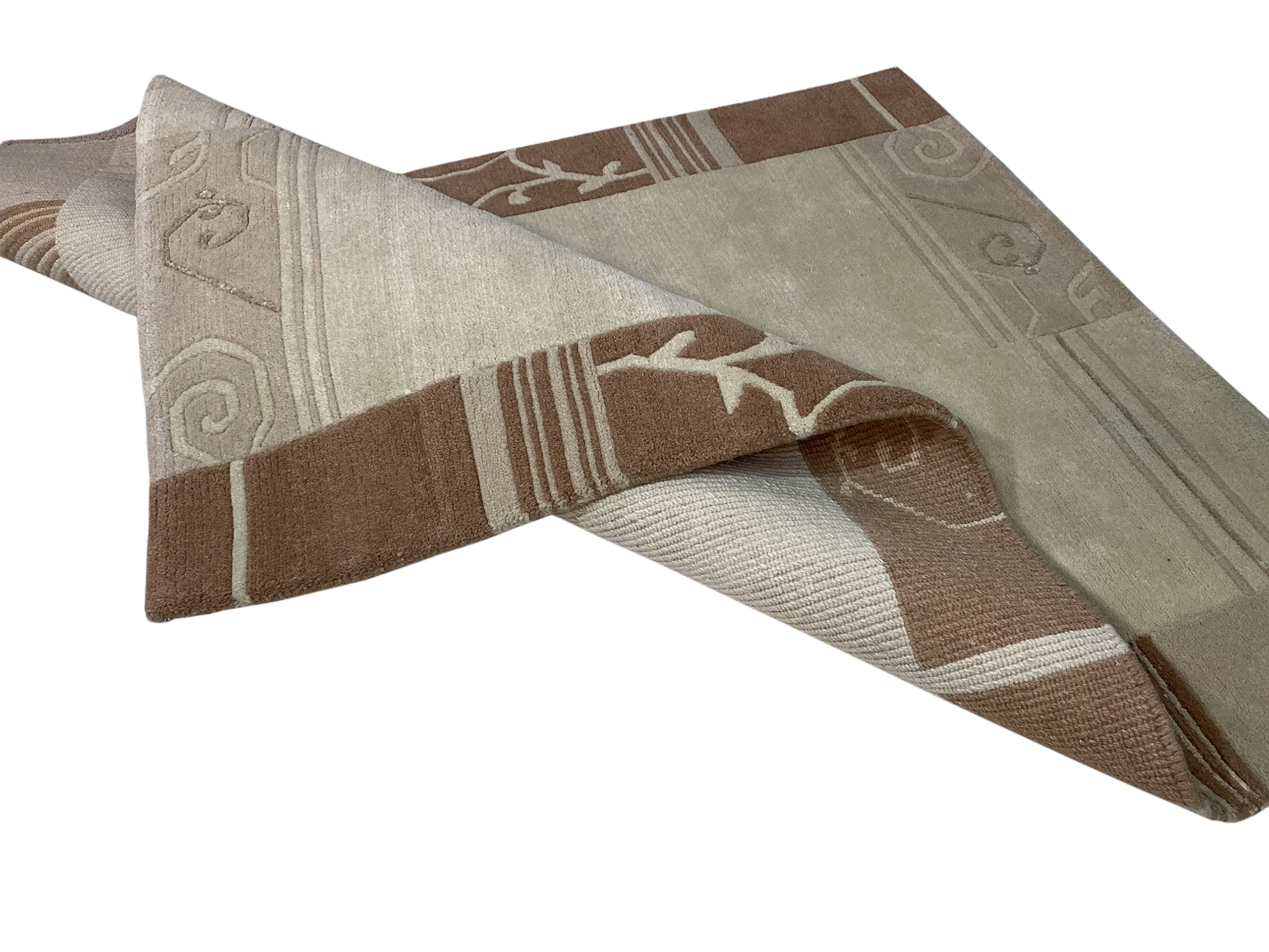 Indo Nepal Handgeknüpft Teppich Beige Braun 100% Wolle Hochwertiger Orientteppich