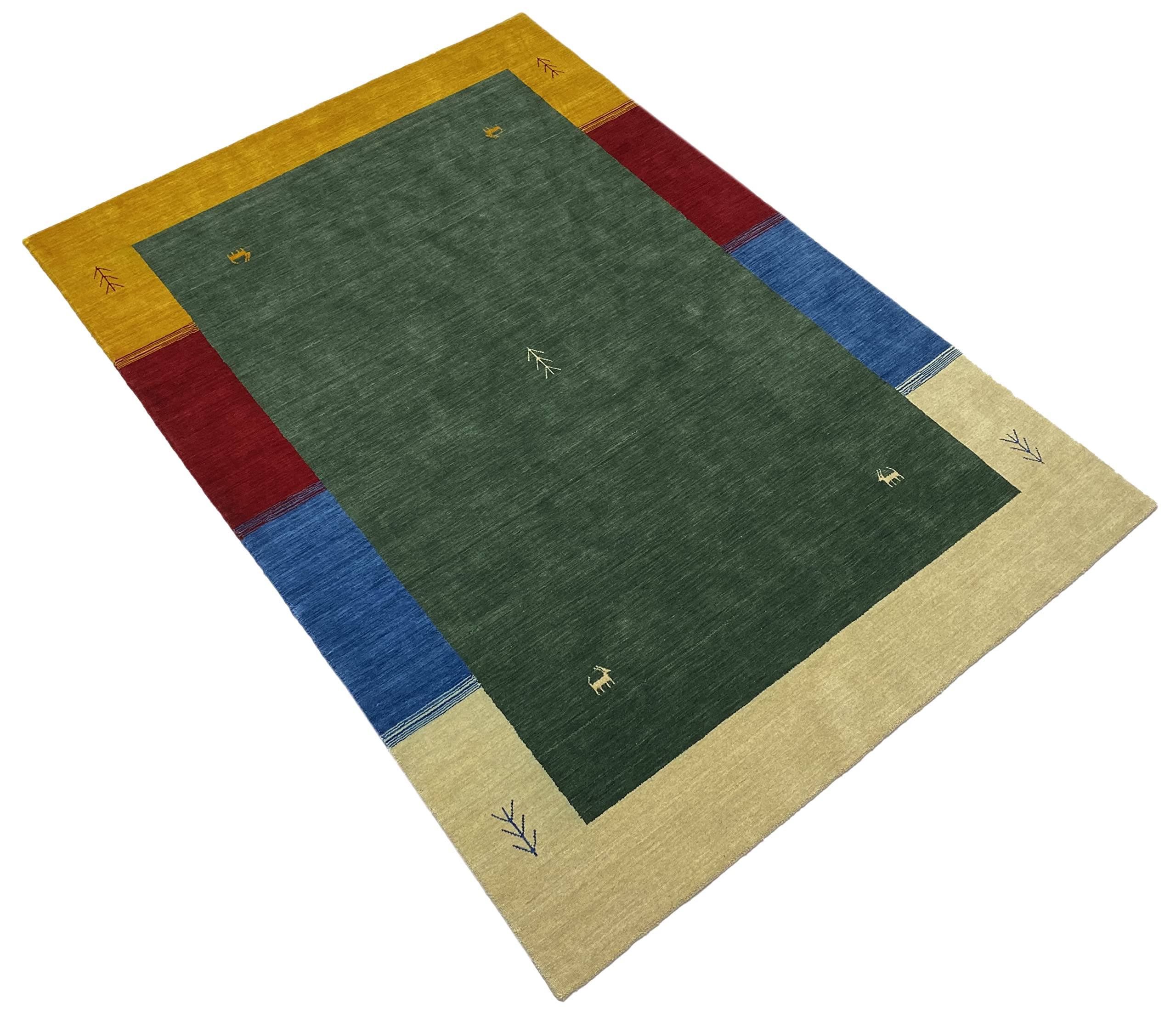 WAWA TEPPICH Orientteppich Handgewebt Gabbeh Loom Handgefertigt Teppich 140X200 cm 100% Wolle Lori Buff Debbich (Grün)