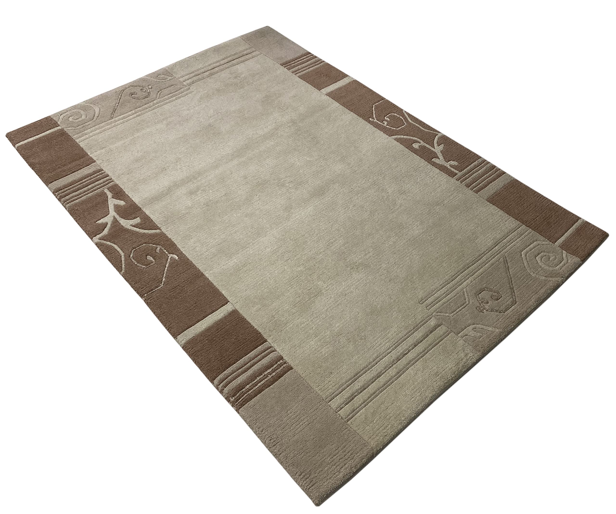 Indo Nepal Handgeknüpft Teppich Beige Braun 100% Wolle Hochwertiger Orientteppich