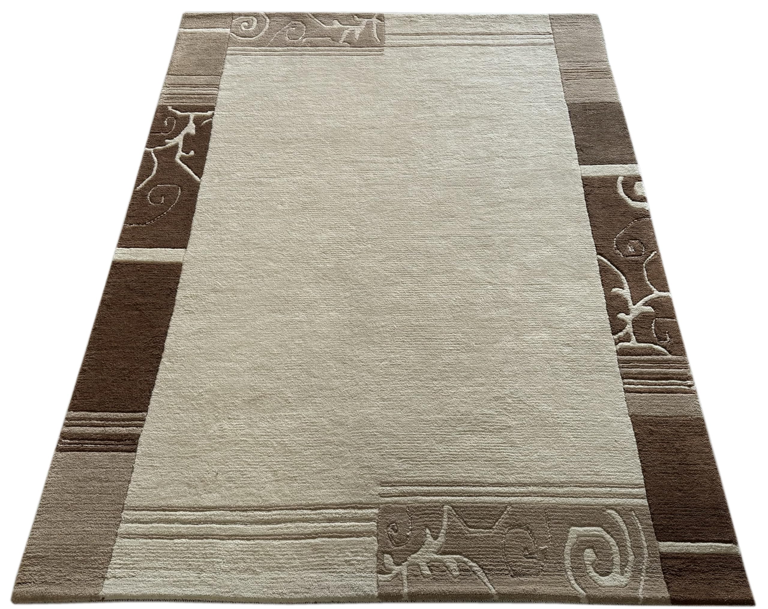 Indo Nepal Handgeknüpft Teppich Beige Braun 100% Wolle Hochwertiger Orientteppich
