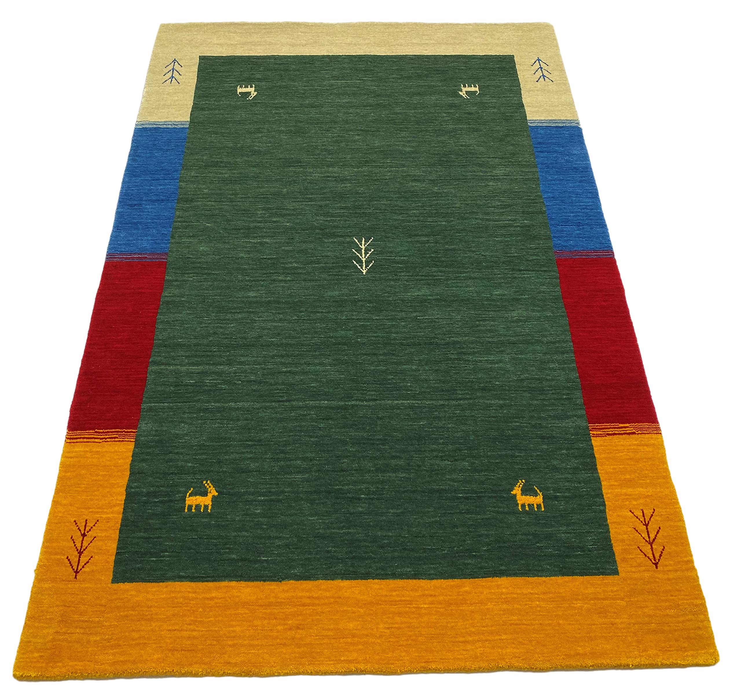 WAWA TEPPICH Orientteppich Handgewebt Gabbeh Loom Handgefertigt Teppich 140X200 cm 100% Wolle Lori Buff Debbich (Grün)