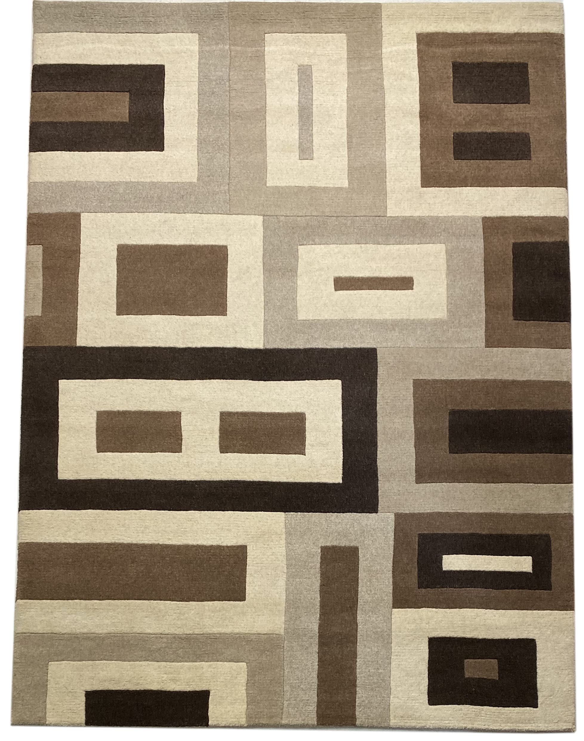 Indo Nepal Handgeknüpft Teppich Beige Braun 100% Wolle Hochwertiger Orientteppich