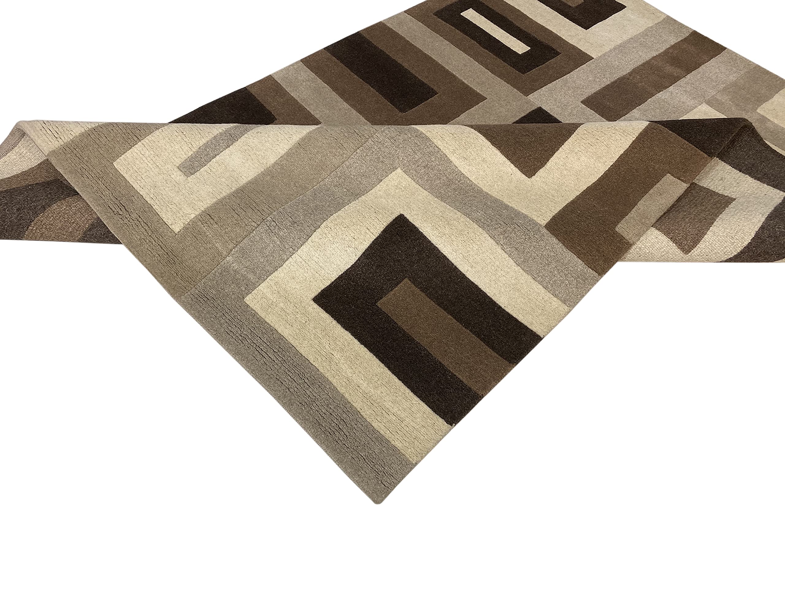 Indo Nepal Handgeknüpft Teppich Beige Braun 100% Wolle Hochwertiger Orientteppich