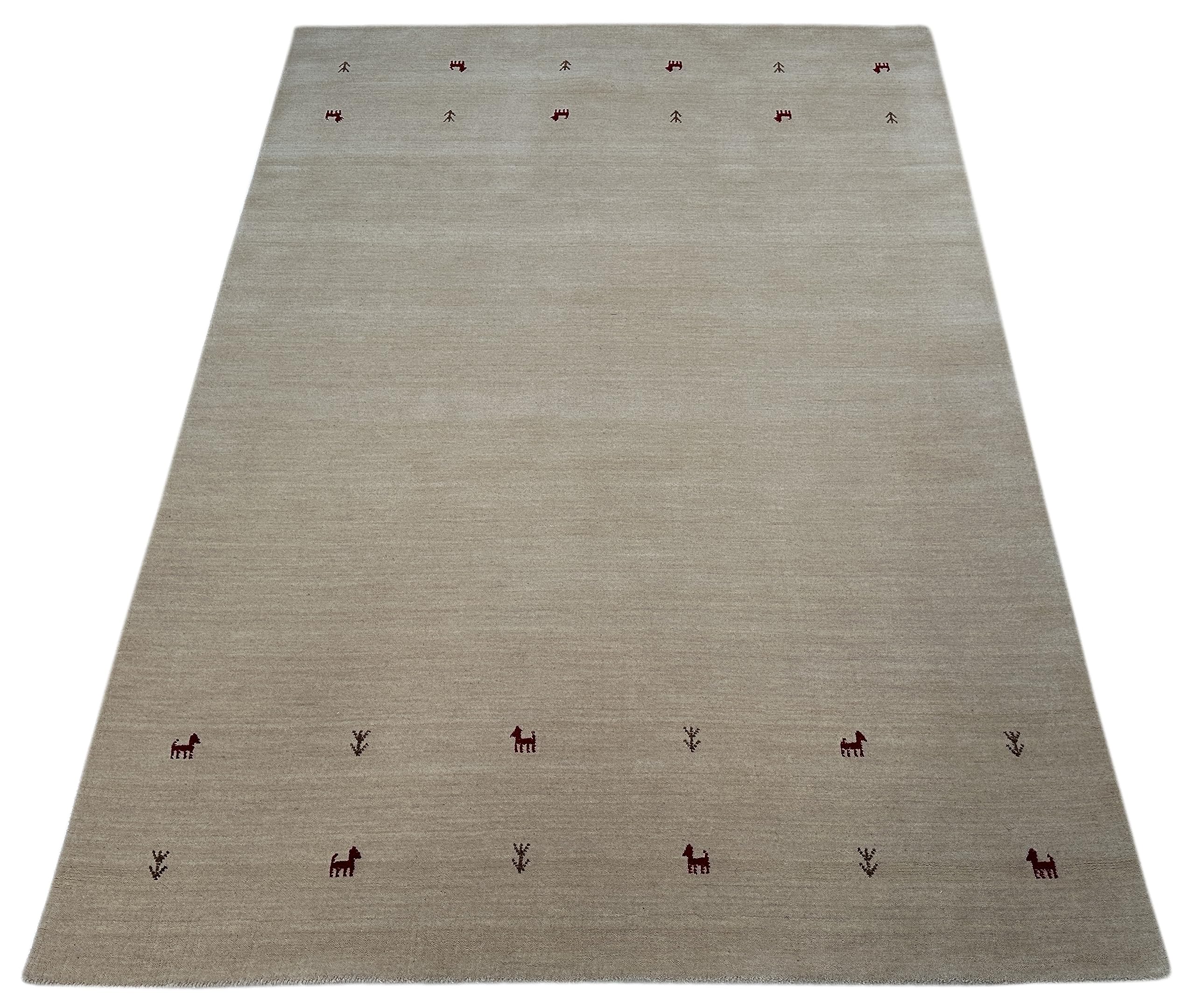 Gabbeh Beige Teppich 100% Wolle Handgewebt Orientteppich Loom Lori (170 x 240 cm, Beige T3)