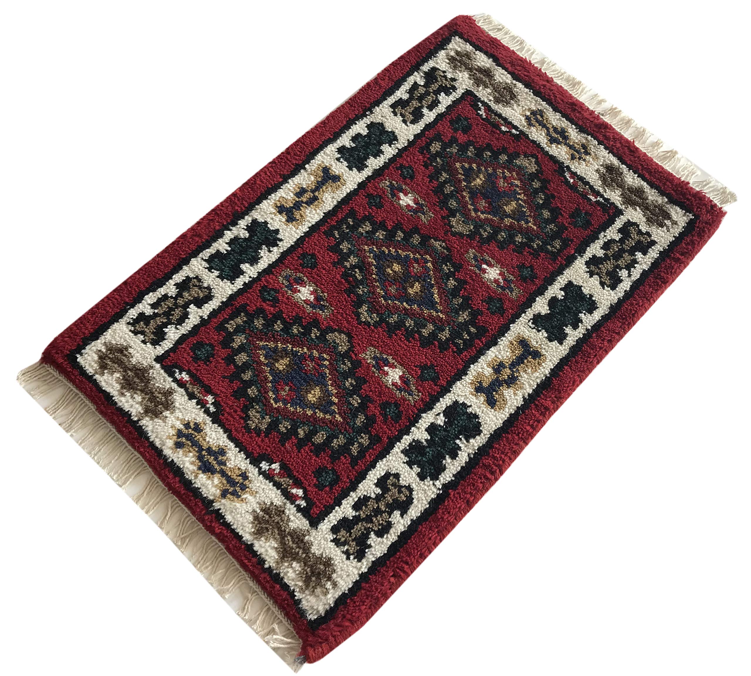 WAWA Orientteppich Brücke 40X60 cm Handgeknüpft Teppich Fussmatten Debbbich 100% Wolle (Rot-P7, 1 Stück (40 cm X 60 cm))