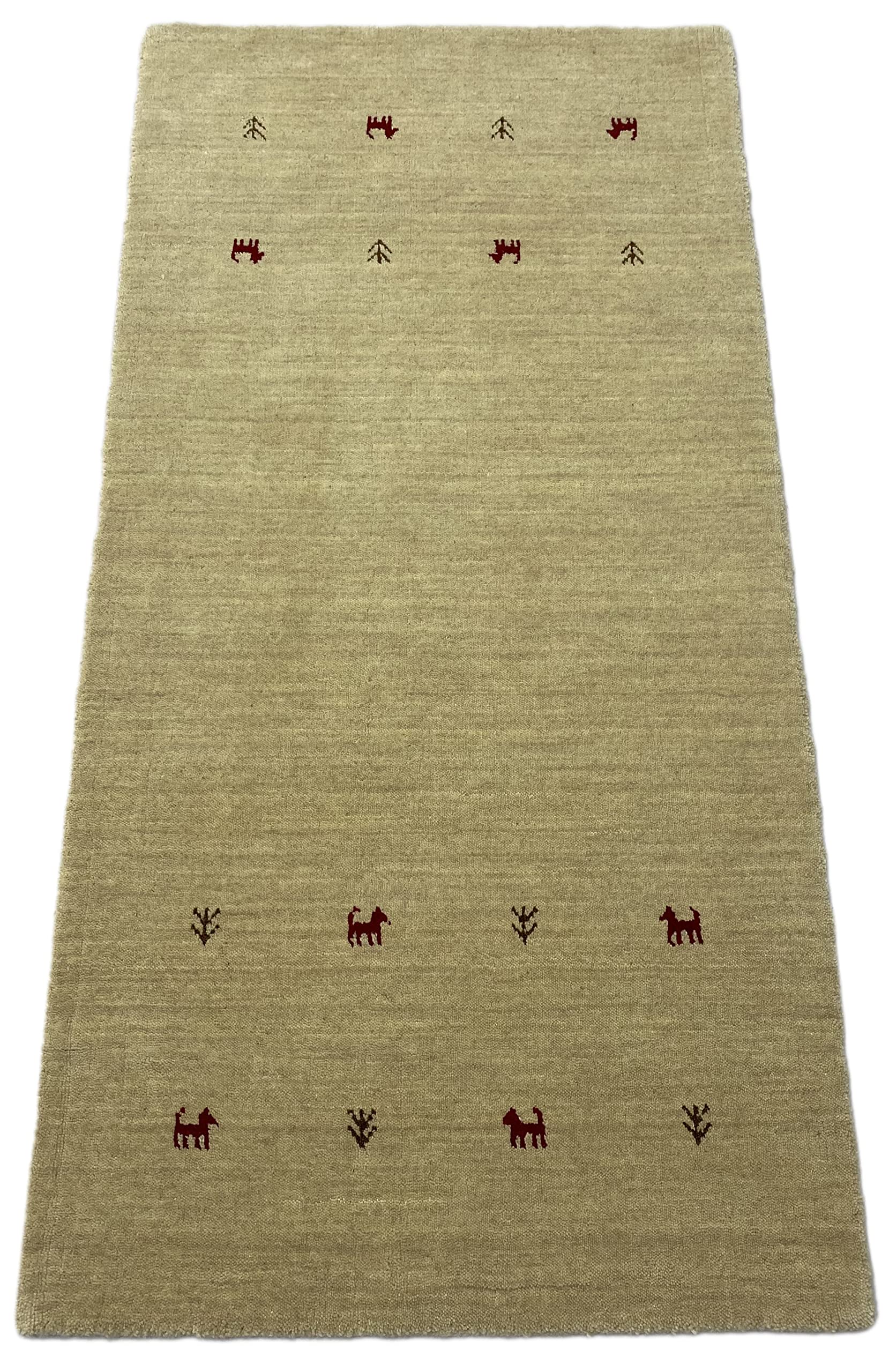 Gabbeh Beige Teppich 100% Wolle Handgewebt Orientteppich Loom Lori (70 x 140 cm, Beige T3)
