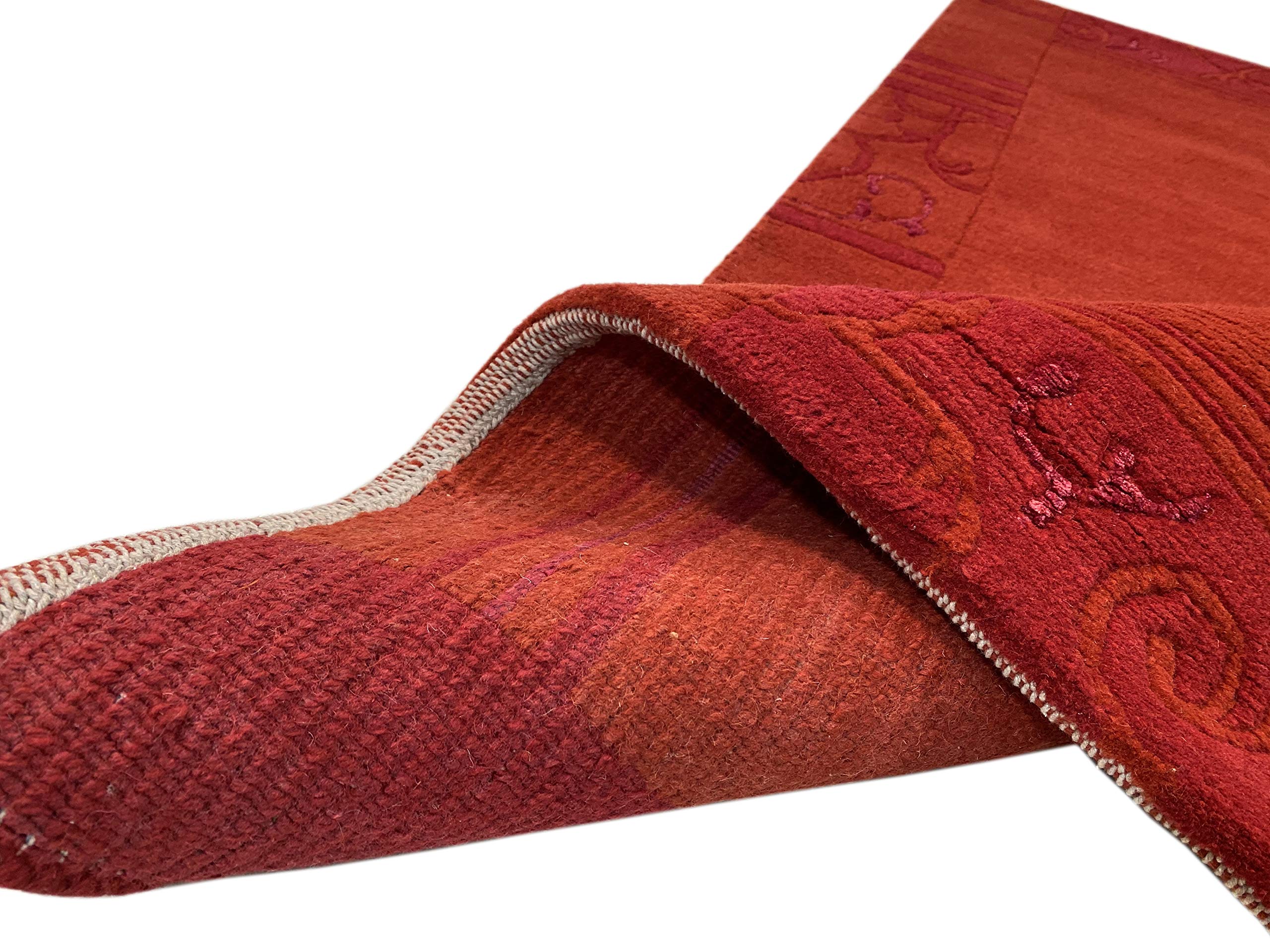 Indo Nepal Handgeknüpft Teppich Rot 100% Wolle Hochwertiger Orientteppich