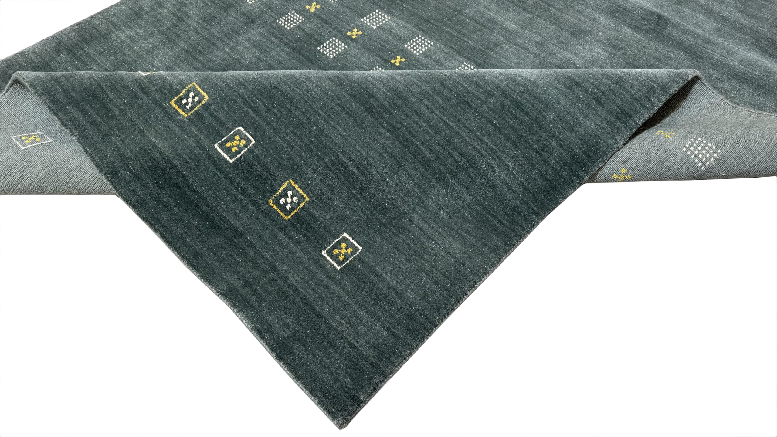 Moderner Teppich 170x240 cm Handgefertigt Handloom aus Wolle & Bamboo Silk/Viskose – Design Teppich Grün Petrol mit Geometrischem Muster für Wohnzimmer & Schlafzimmer WR98