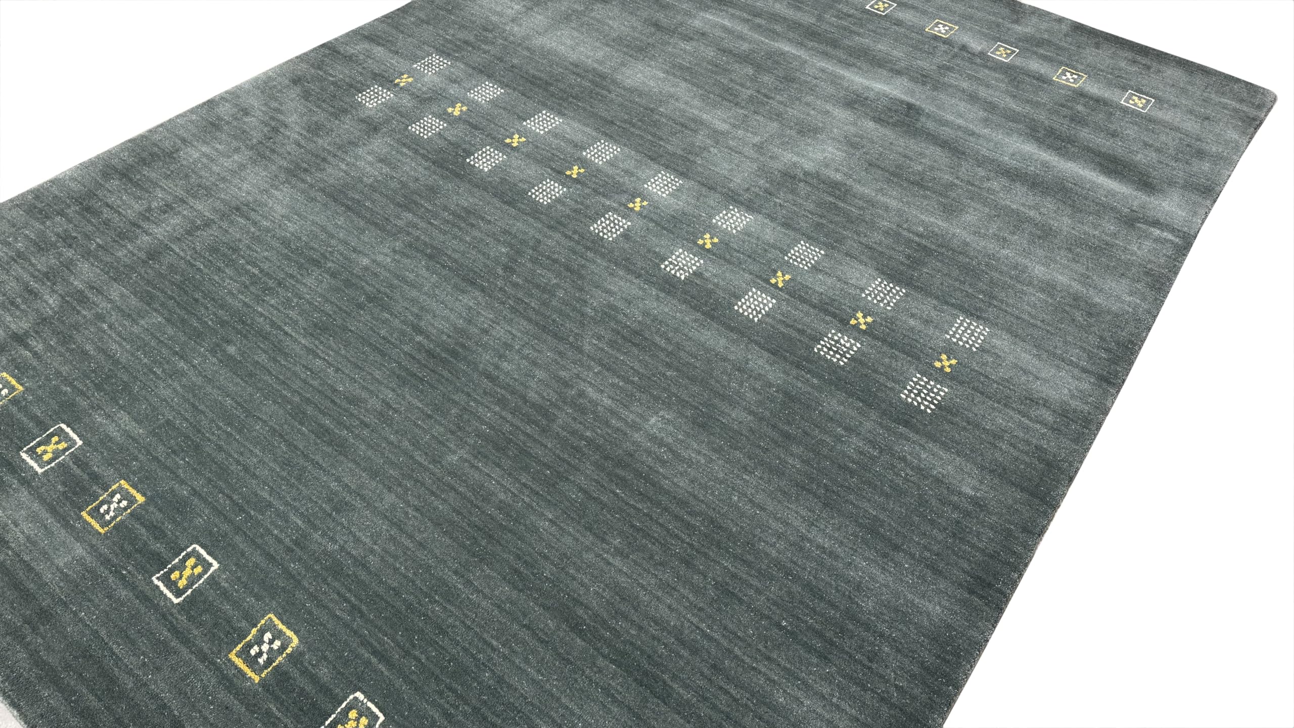 Moderner Teppich 170x240 cm Handgefertigt Handloom aus Wolle & Bamboo Silk/Viskose – Design Teppich Grün Petrol mit Geometrischem Muster für Wohnzimmer & Schlafzimmer WR98