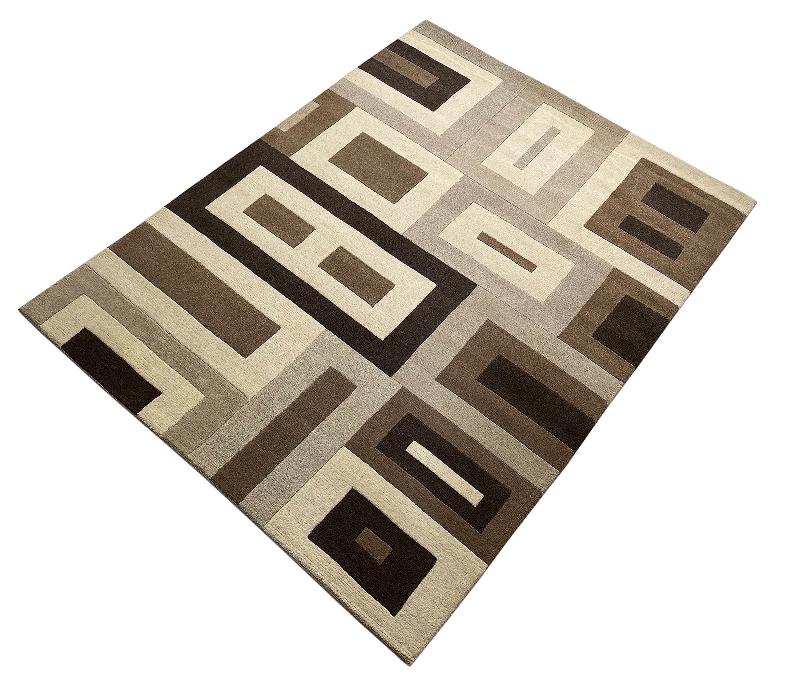 Indo Nepal Handgeknüpft Teppich Beige Braun 100% Wolle Hochwertiger Orientteppich