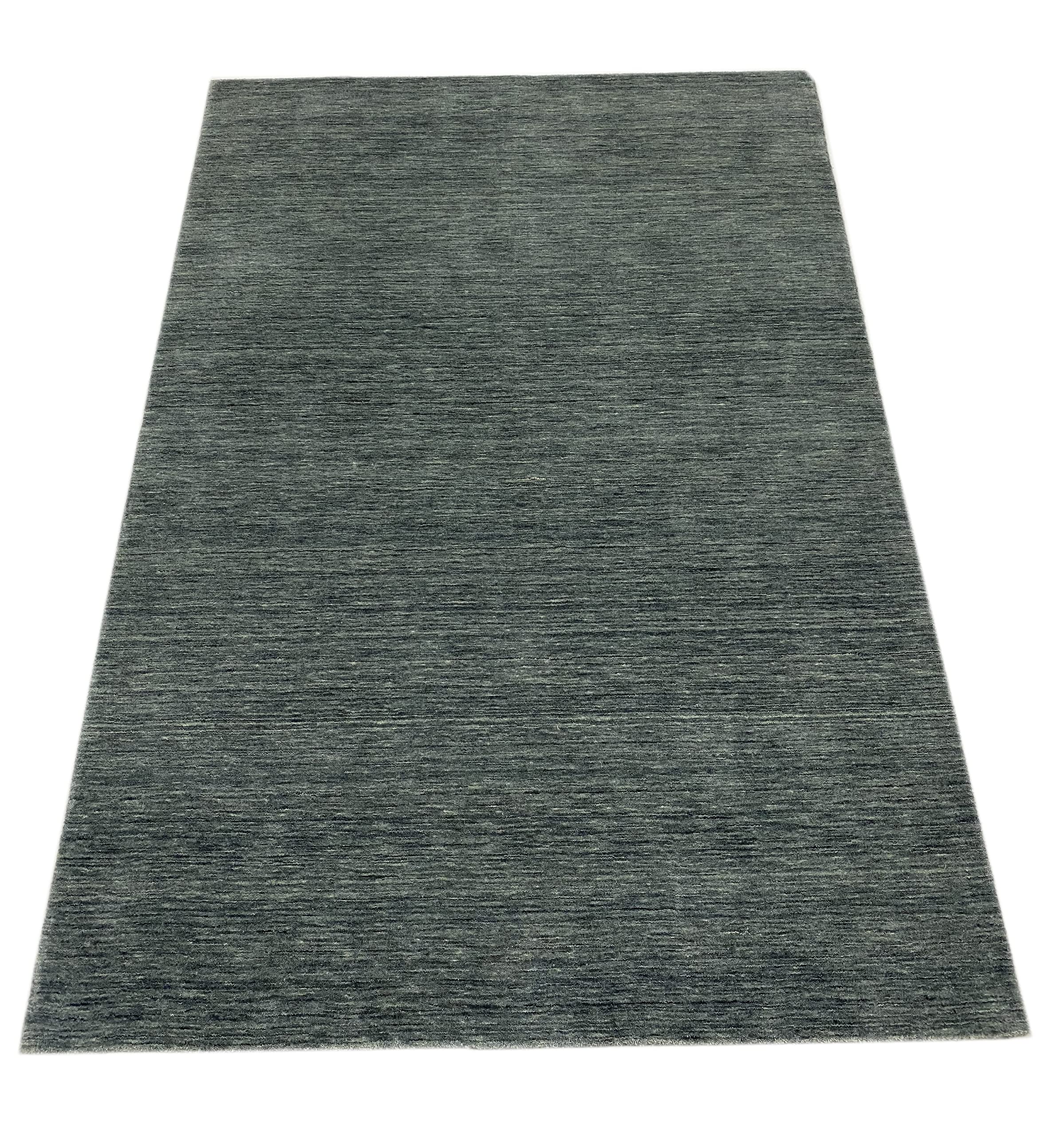 Teppich 100% Wolle Gabbeh 170x240 cm Handgewebt einfarbig gefärbt (Grau)