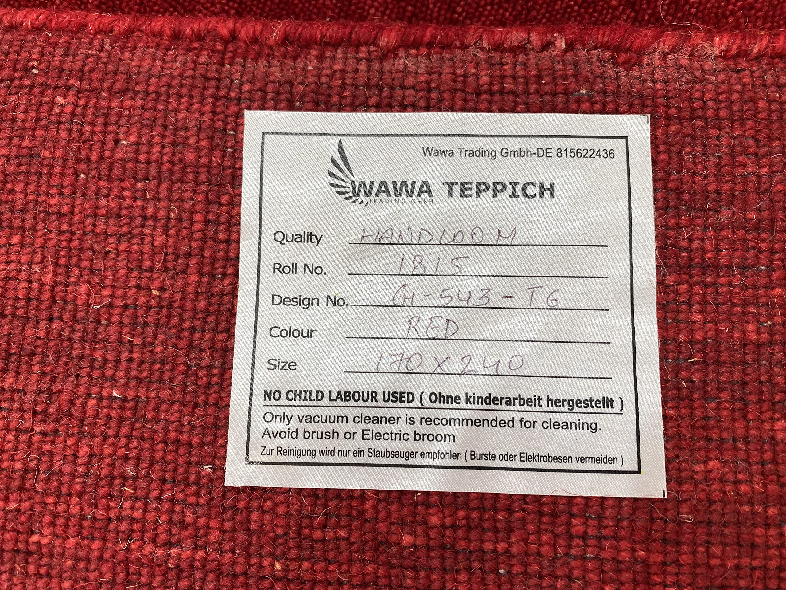 Rot Gabbeh Teppich 100% Wolle 175x240 cm Handgewebt Orientteppich Lr738