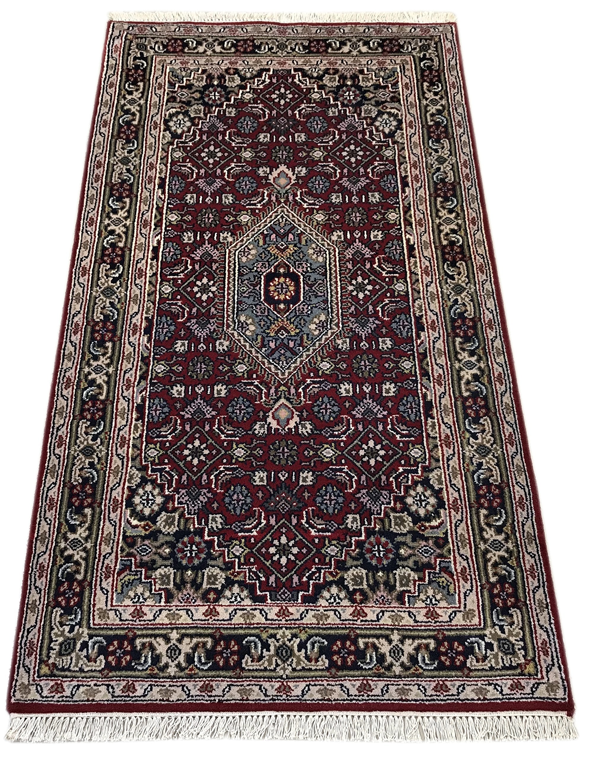 WAWA Indo Bidjar 90X160 cm, 9/45 Handgeknüpft, Orientteppich 100% Schurwolle in Rot