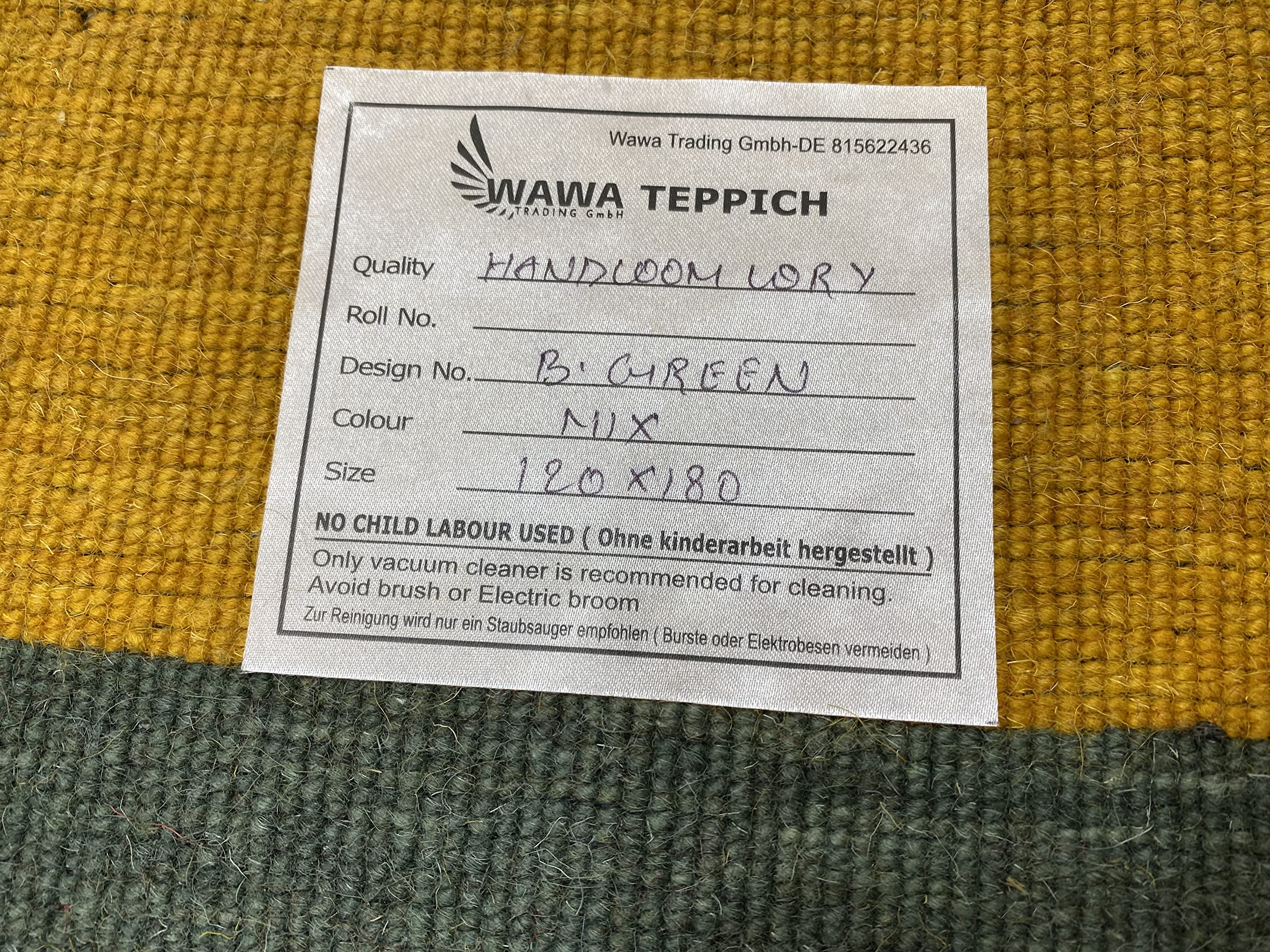 WAWA TEPPICH Orientteppich Handgewebt Gabbeh Loom Handgefertigt Teppich 140X200 cm 100% Wolle Lori Buff Debbich (Grün)