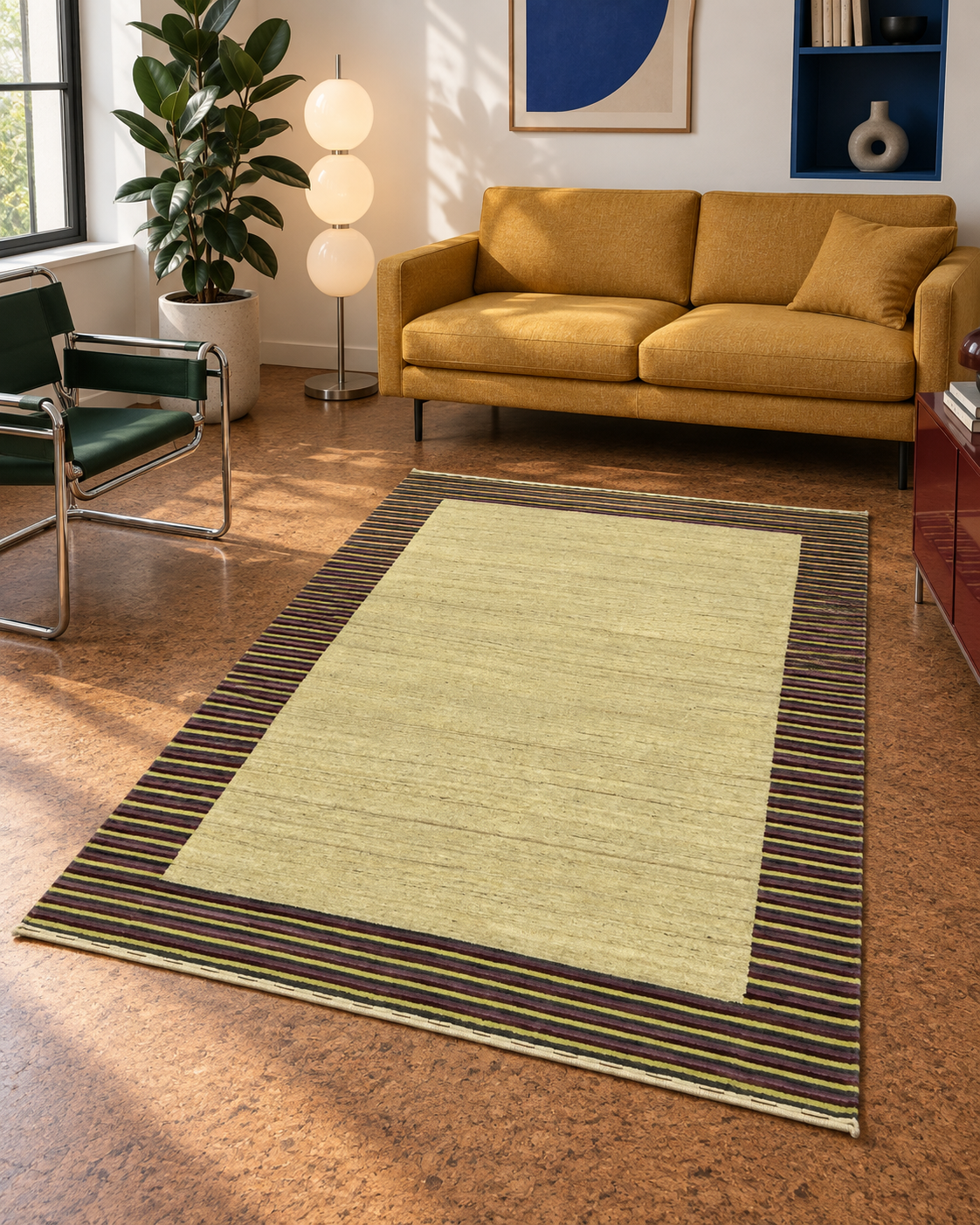 Gabbeh rug, 100% wool, beige/yellow, loom lori, handwoven, 120x180 cm, S7
