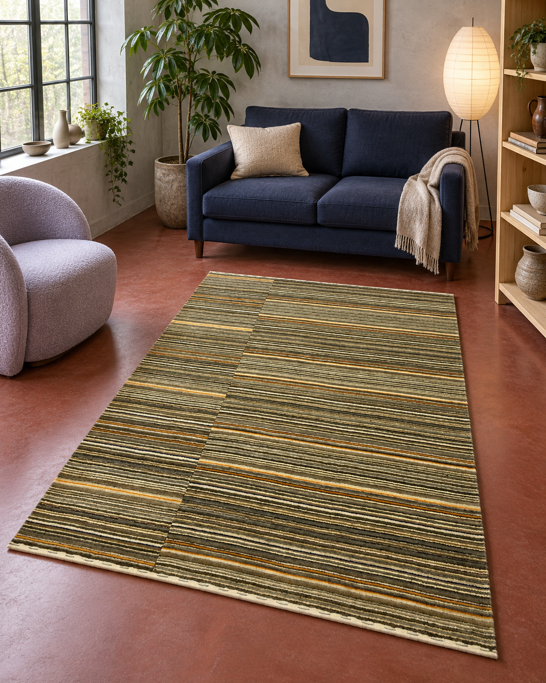 Vloerkleed 100% wol Gabbeh Beige Bruin Grijs loom lori Handgeweven 128x186 cm S89